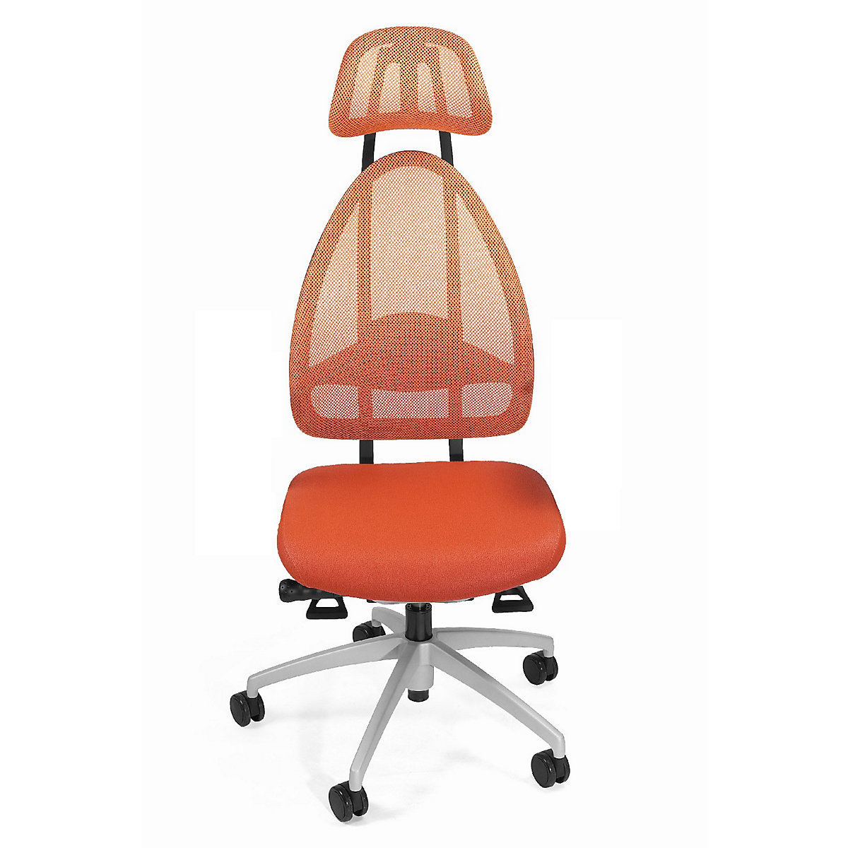 Design kantoordraaistoel, met hoofdsteun en rugleuning van gaas – Topstar, totale rugleuninghoogte 830 mm, oranje-4
