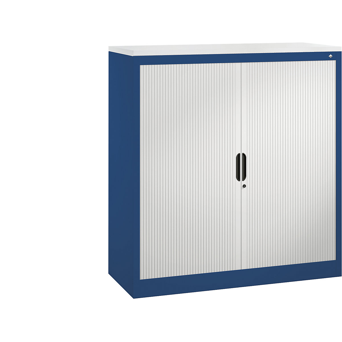 Roldeurkast met horizontale roldeuren – C+P, h x b x d = 1230 x 1200 x 420 mm, 2 legborden, 3 ordnerhoogtes, gentiaanblauw / lichtgrijs-4