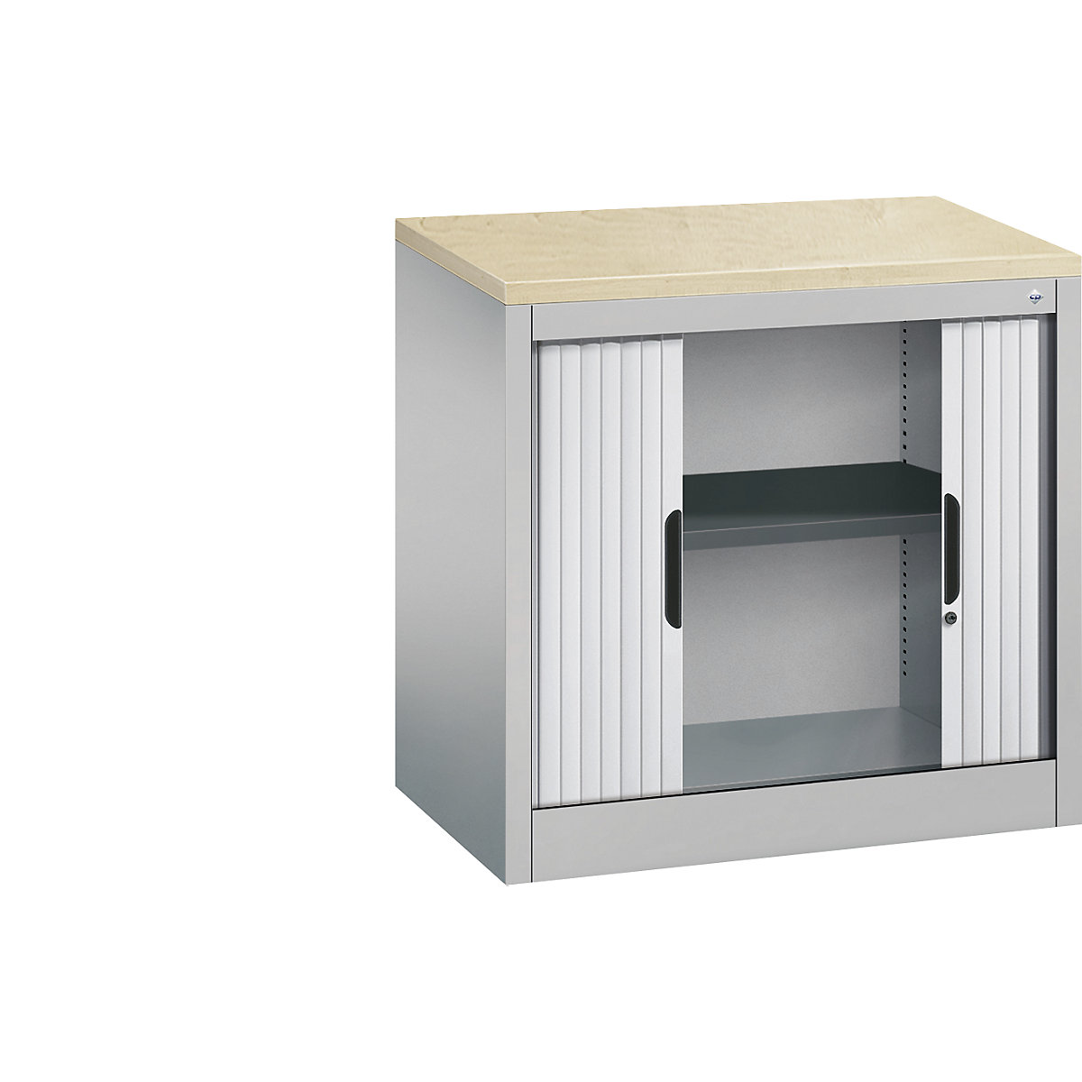 Roldeurkast met horizontale roldeuren – C+P, h x b x d = 720 x 800 x 420 mm, 1 legbord, 1,5 ordnerhoogte, blank aluminiumkleurig-7