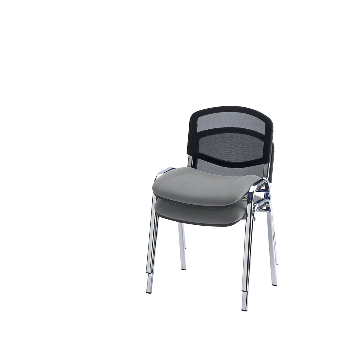 Bezoekersstoel, stapelbaar, netrugleuning, stoelframe verchroomd, bekleding grijs, VE = 2 stuks-8