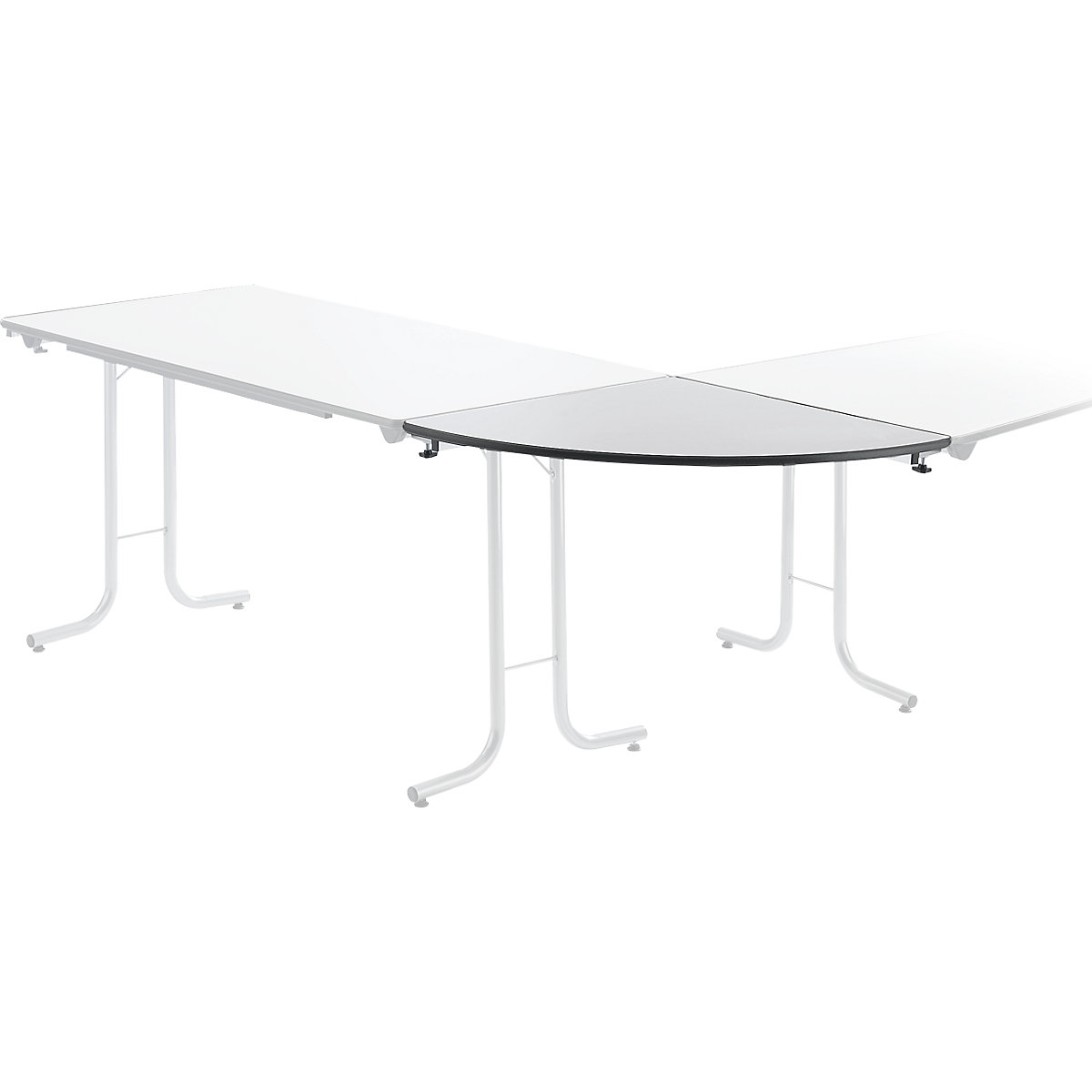 Aanbouwtafel bij inklapbare tafel, bladvorm kwartcirkel, 700 x 700 mm, frame aluminiumkleurig, blad lichtgrijs-5