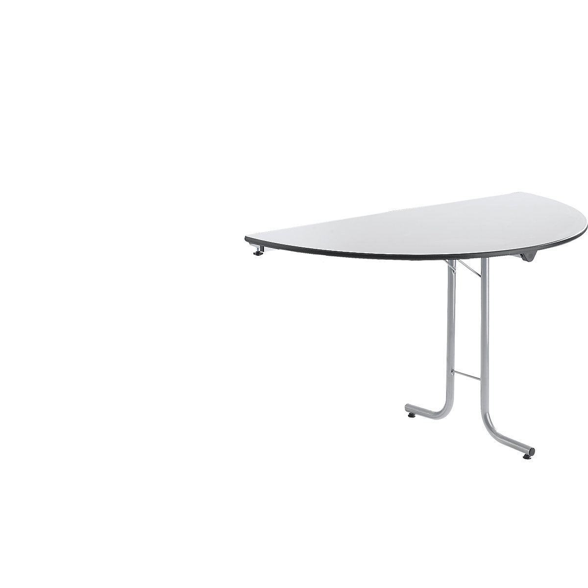 Aanbouwtafel bij inklapbare tafel, bladvorm halve cirkel, 1400 x 700 mm, frame aluminiumkleurig, blad lichtgrijs-5
