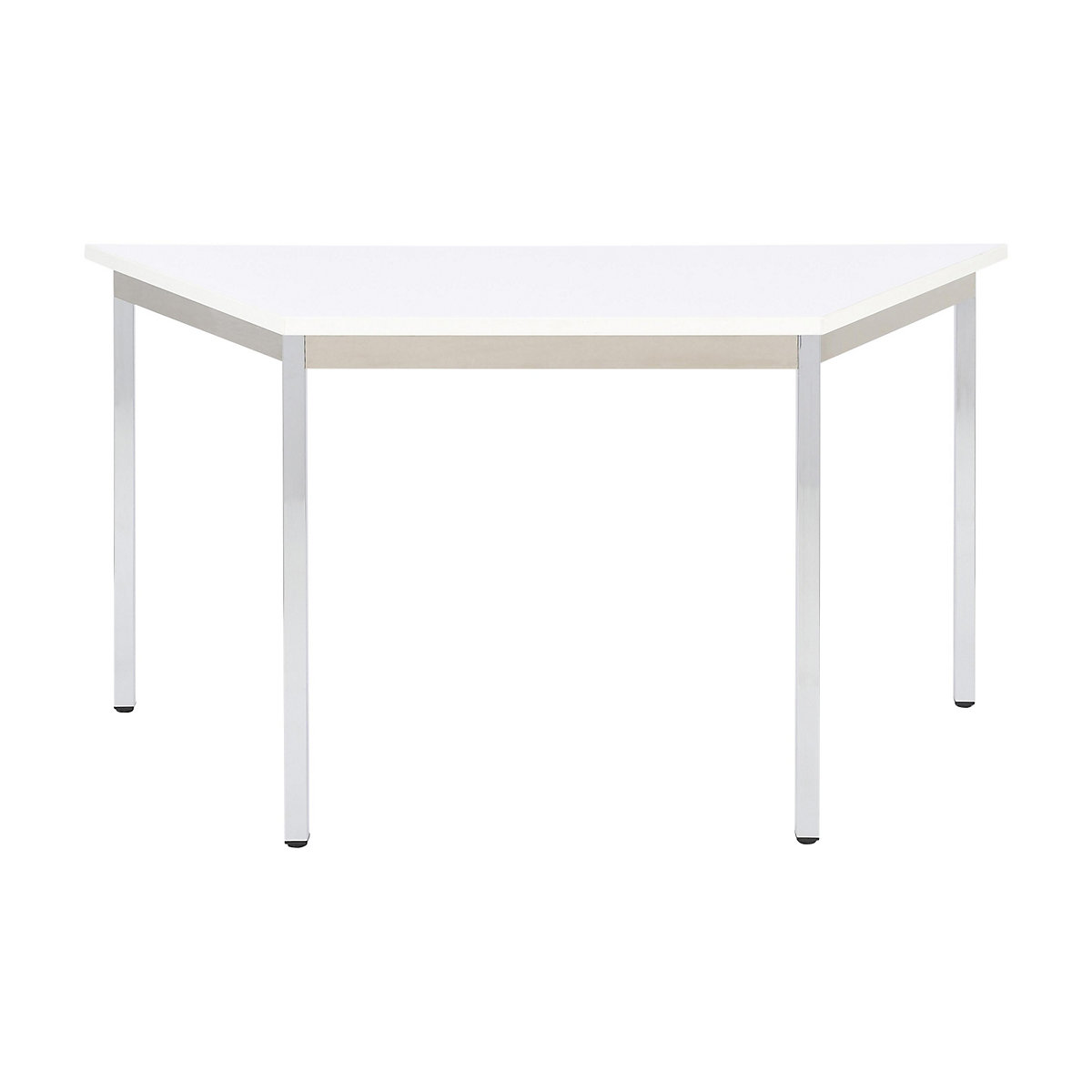 Universele tafel – eurokraft basic, trapeziumvormig, h x b x d = 740 x 1200 x 600 mm, blad wit, frame verchroomd