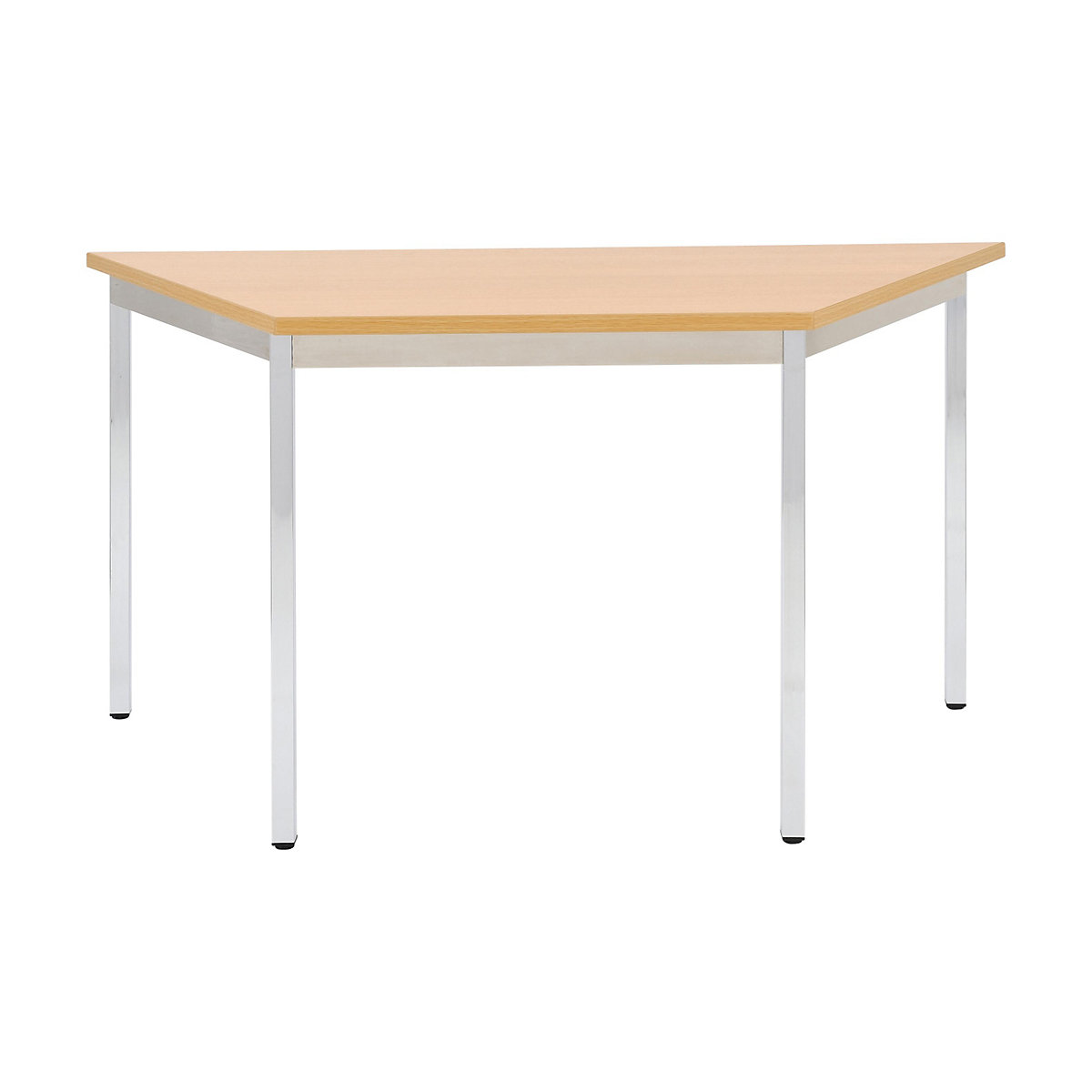 Universele tafel – eurokraft basic, trapeziumvormig, h x b x d = 740 x 1200 x 600 mm, blad beukenhoutdecor, frame verchroomd