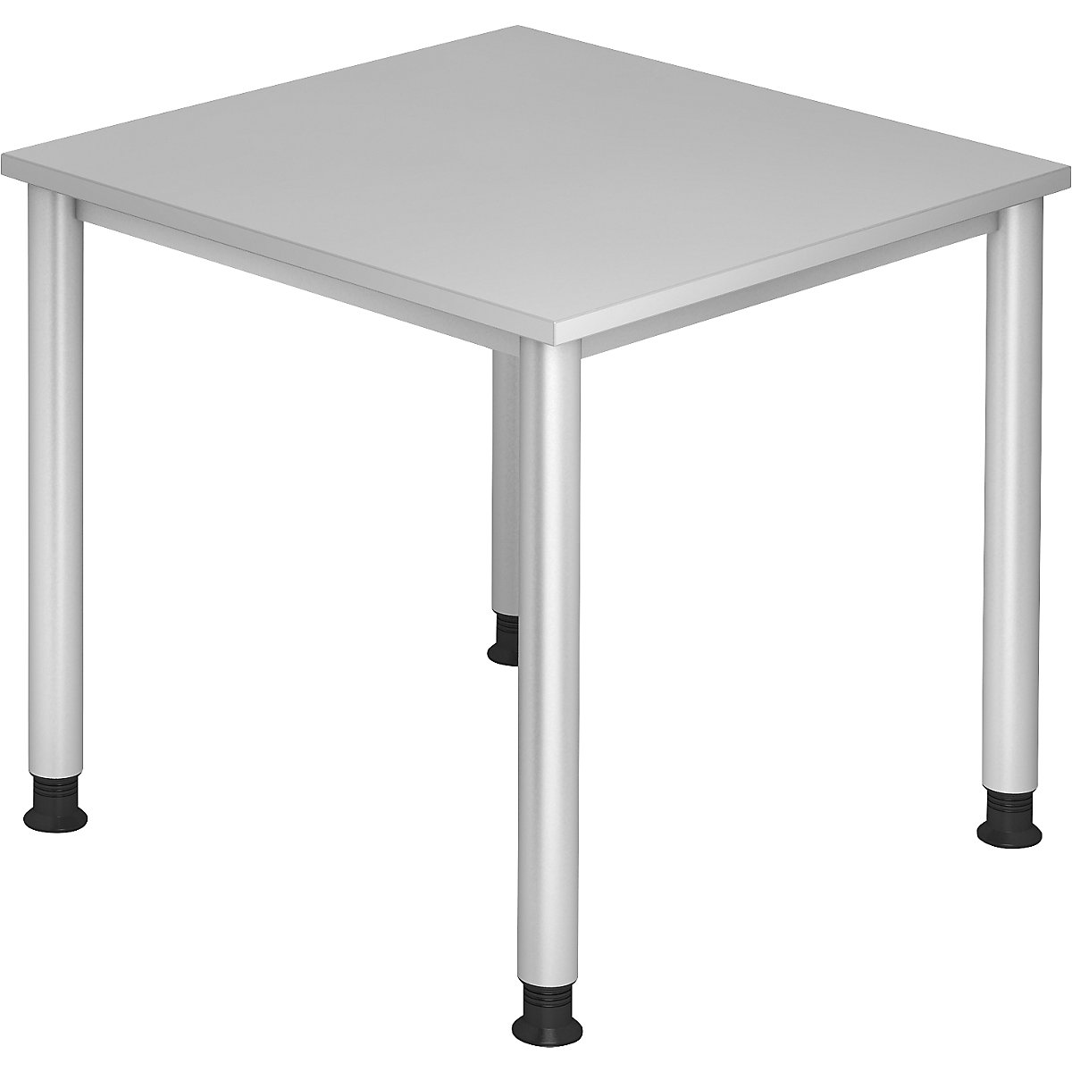 Bureautafel, b x d = 800 x 800 mm, 4 ronde tafelpoten, lichtgrijs-6