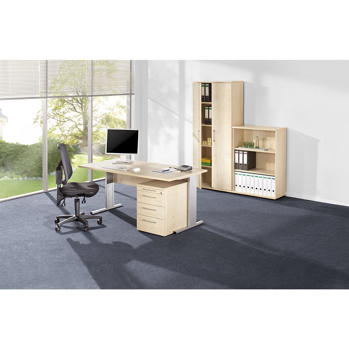 Compleet kantoor PETRA, inclusief bureaustoel, ahornhoutdecor-2