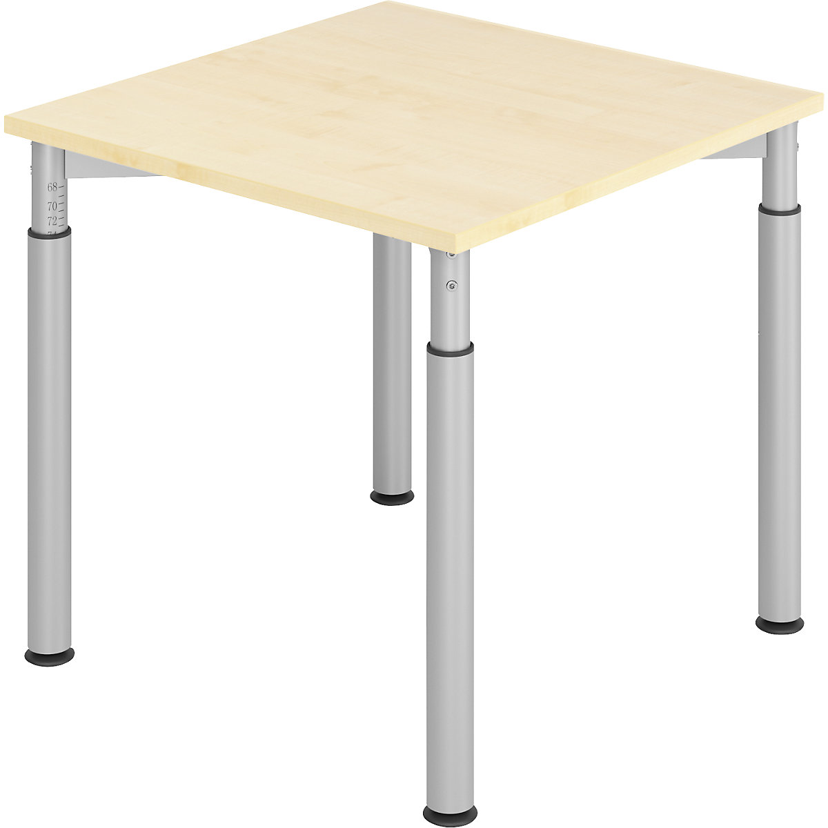 Bureautafel met 4 poten VERA-ZWO, in hoogte verstelbaar, b x d = 800 x 800 mm, blad ahornhoutdecor, frame blank aluminiumkleurig-7