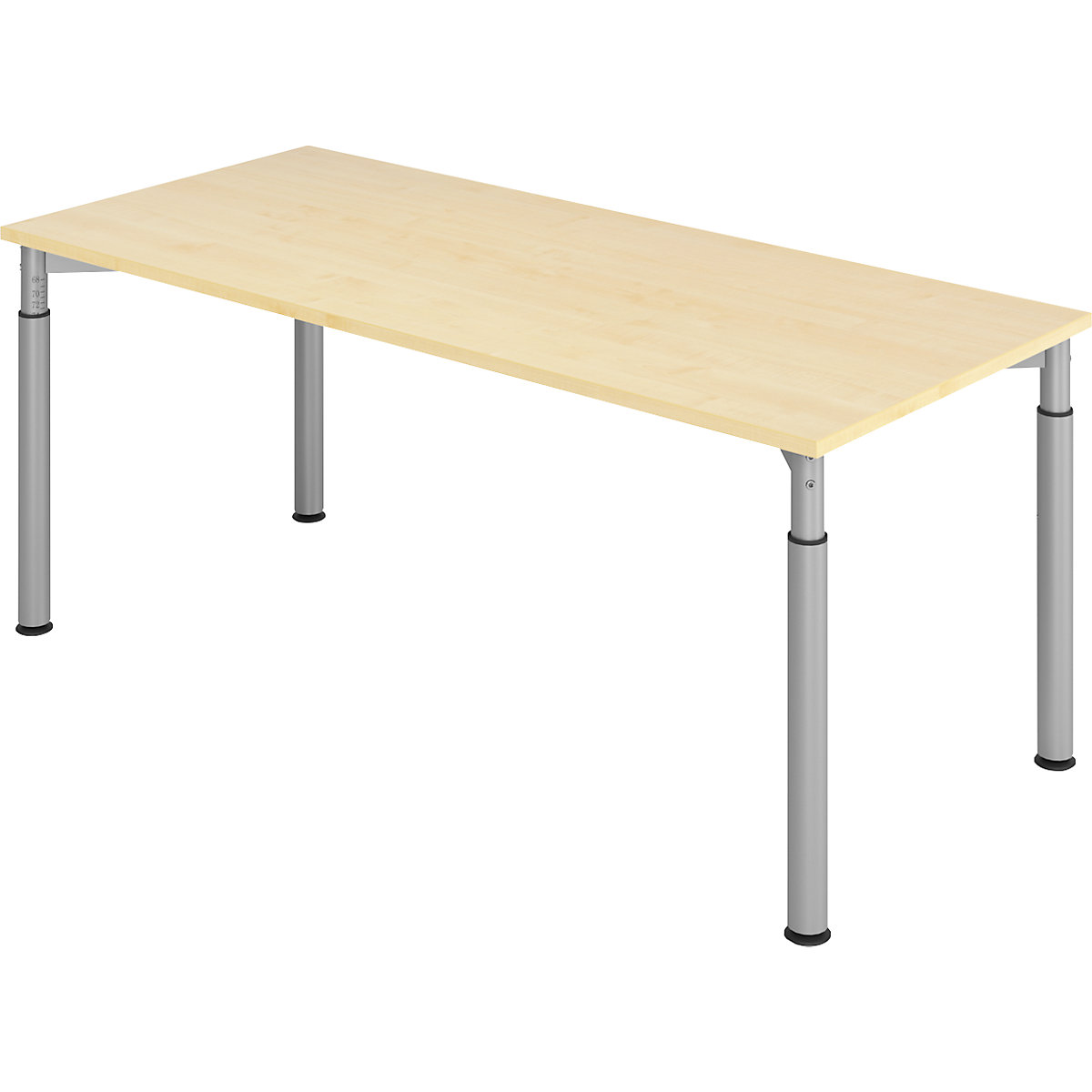Bureautafel met 4 poten VERA-ZWO, in hoogte verstelbaar, b x d = 1800 x 800 mm, blad ahornhoutdecor, frame blank aluminiumkleurig-7