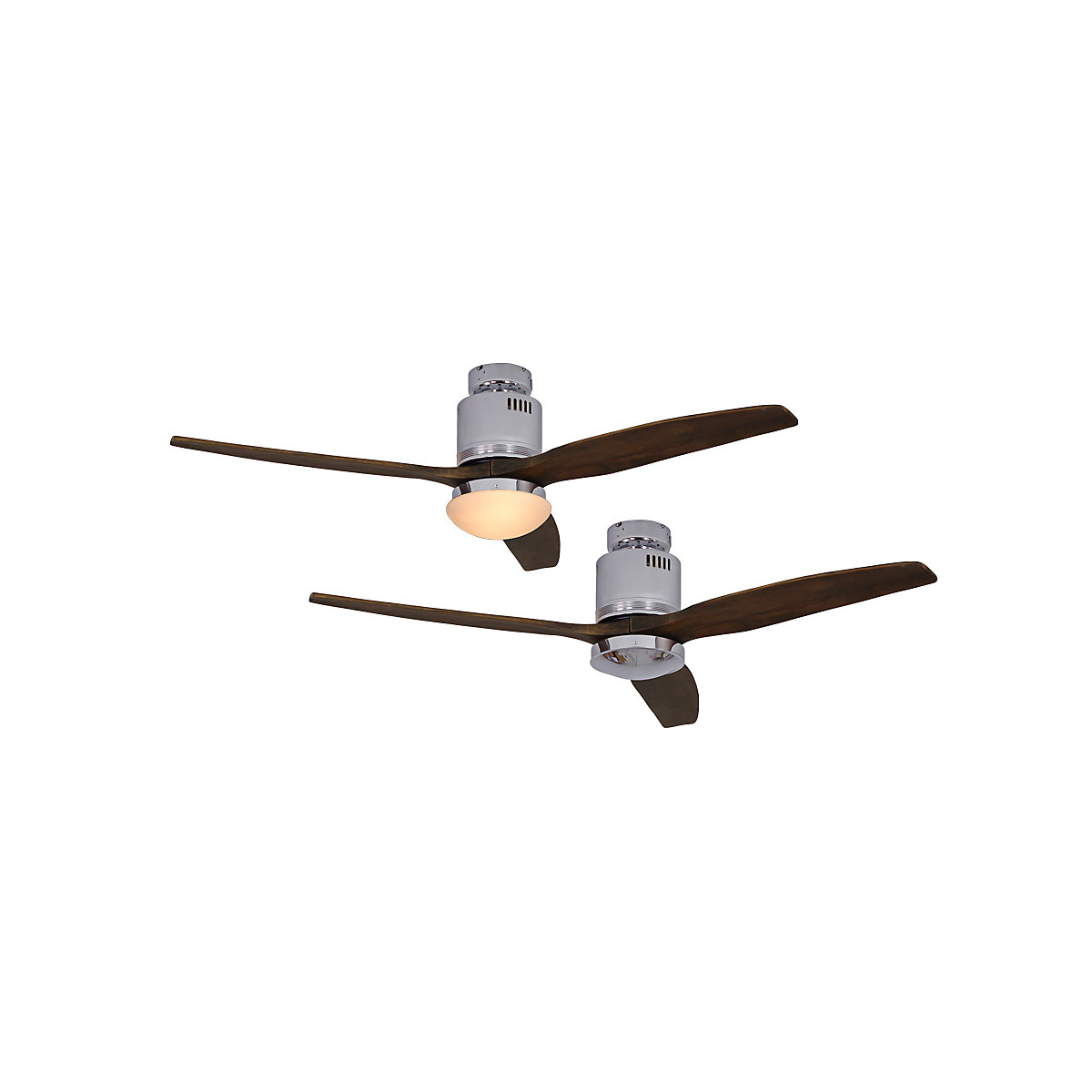 Plafondventilator AERODYNAMIX, propellerblad-Ø 1320 mm, notenhout / chroom glanzend