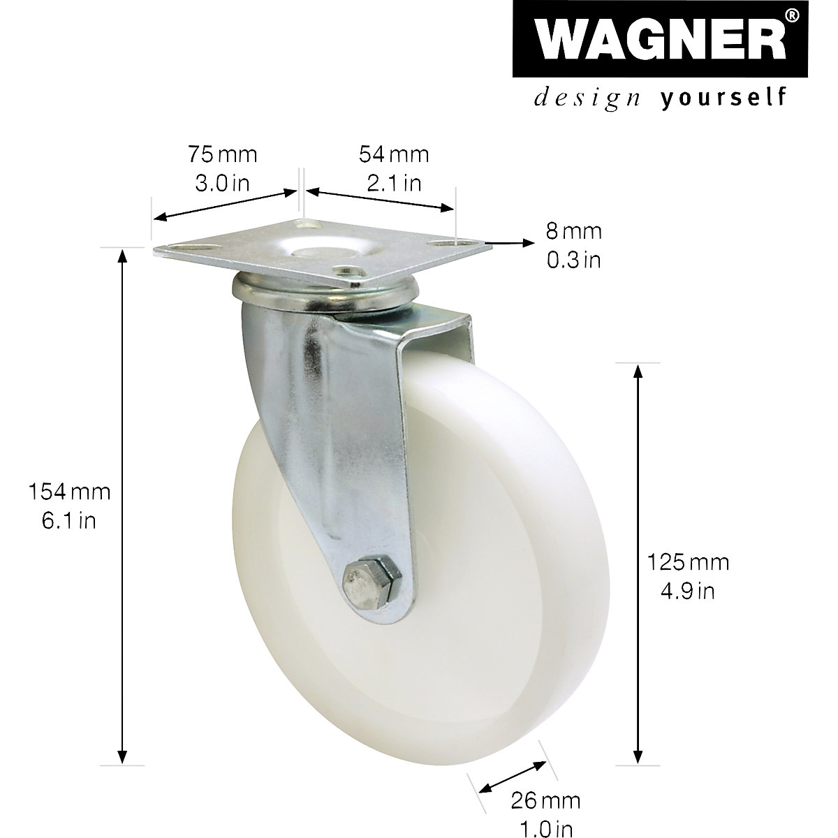 Otočná kola pro přístroje, plast – Wagner (Obrázek výrobku 2)-1