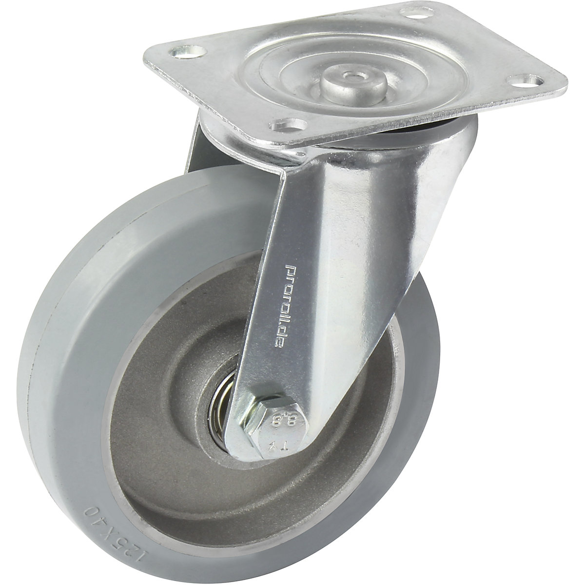 Elastická celogumová obruč, šedá – Proroll, Ø x šírka kolesa 100 x 40 mm, voštinový disk, otočné koliesko-4