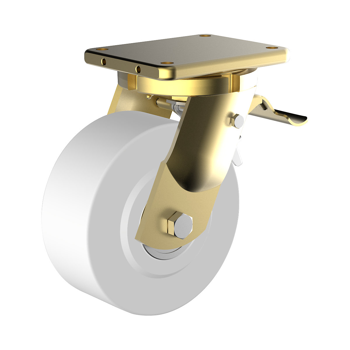 Polyamidové koleso, oceľové puzdro, zvárané – Wicke, Ø x šírka kolesa 100 x 55 mm, otočné koliesko s dvojitou brzdou-1