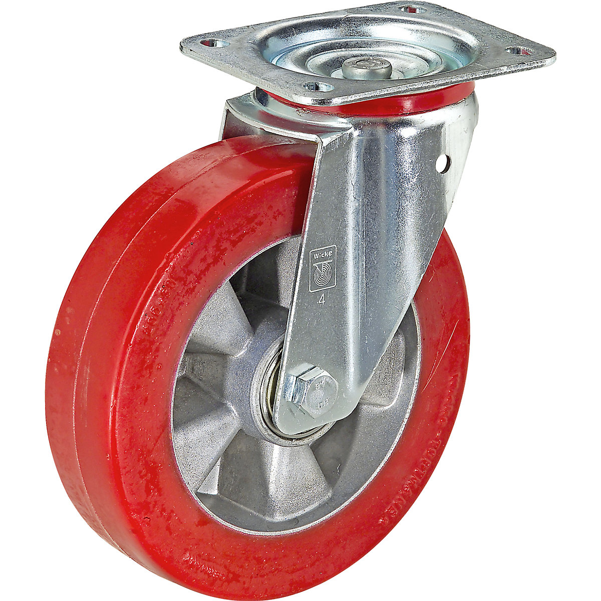Polyuretánová obruč na hliníkovom disku – Wicke, Ø x šírka kolesa 100 x 40 mm, otočné koliesko, nosnosť 200 kg-5