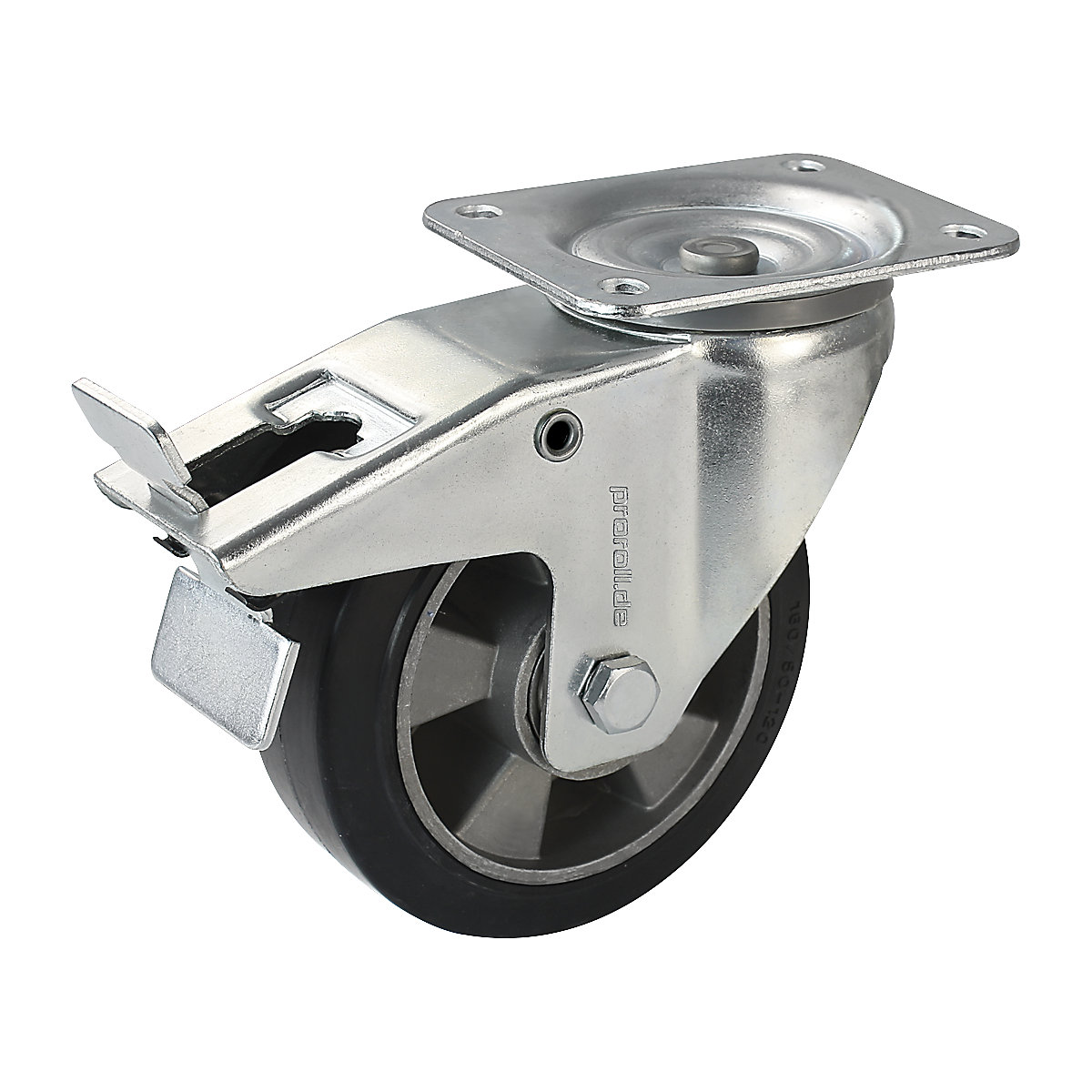 Elastično kolo iz polne gume, črno – Proroll, Ø x širina kolesa 200 x 50 mm, vrtljivo kolo z dvojno zavoro-6