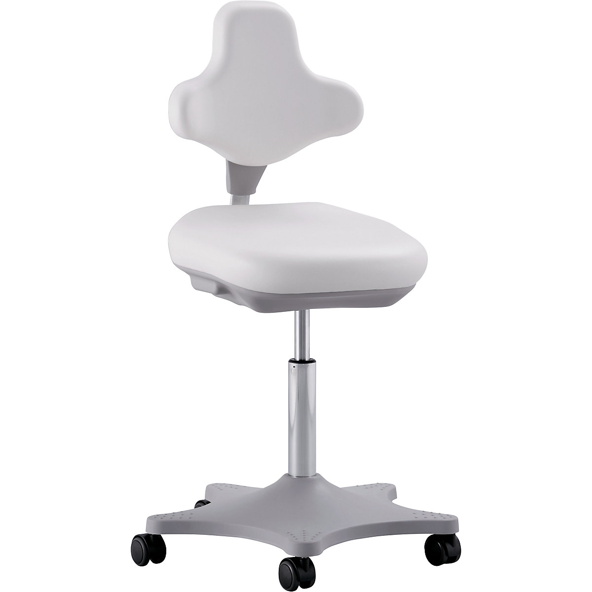 Obrotowe krzesło do laboratorium LABSTER – bimos, regulacja wysokości 460 – 650 mm, na rolkach, obicie z imitacji skóry, białe-3