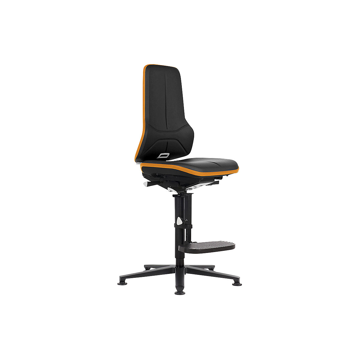 Obrotowe krzesło do pracy ESD NEON, ślizgacze, podpórka – bimos, mechanizm stałego kontaktu, imitacja skóry, elastyczna taśma pomarańczowa-1