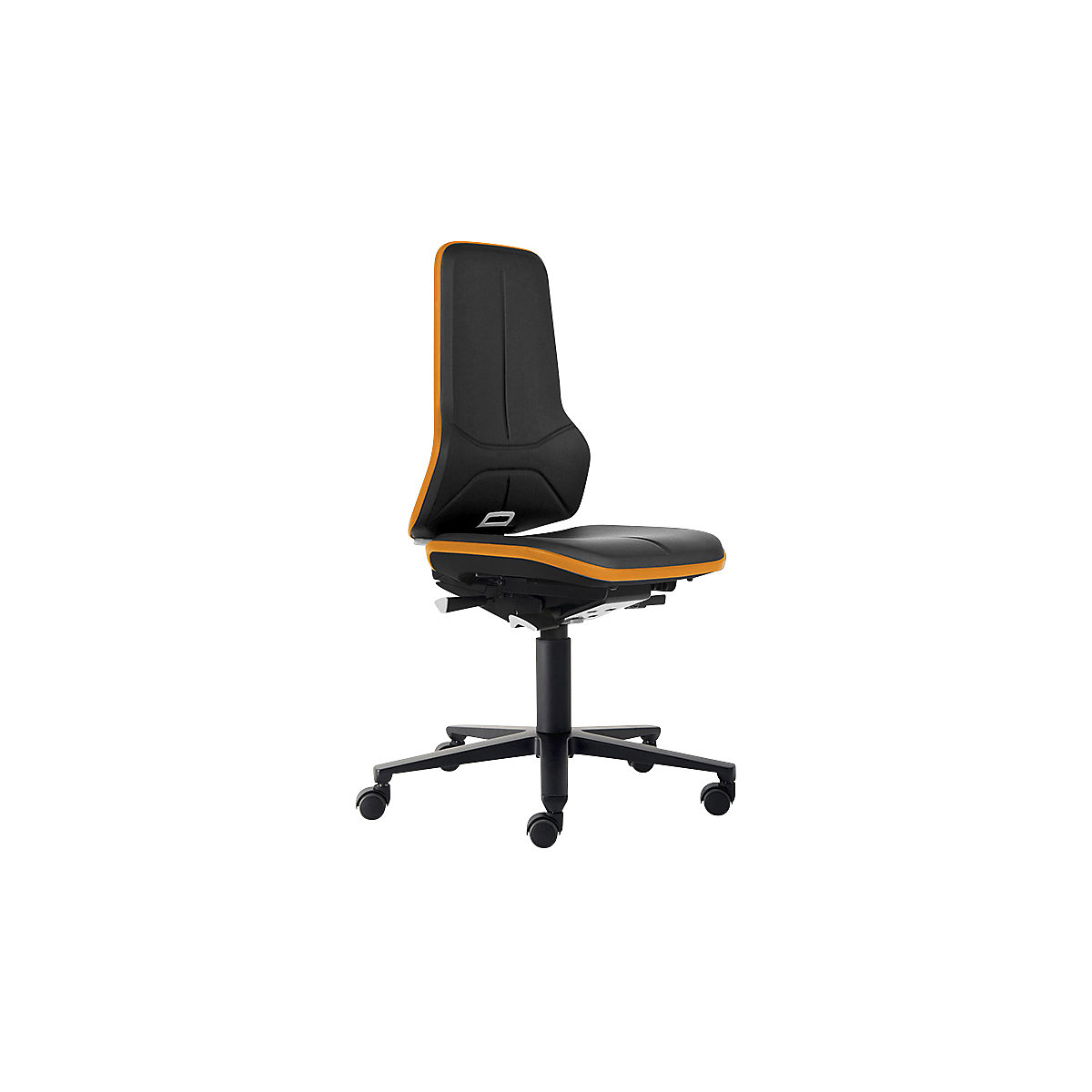 Obrotowe krzesło do pracy ESD NEON, rolki – bimos, mechanizm stałego kontaktu, imitacja skóry, elastyczna taśma pomarańczowa-8