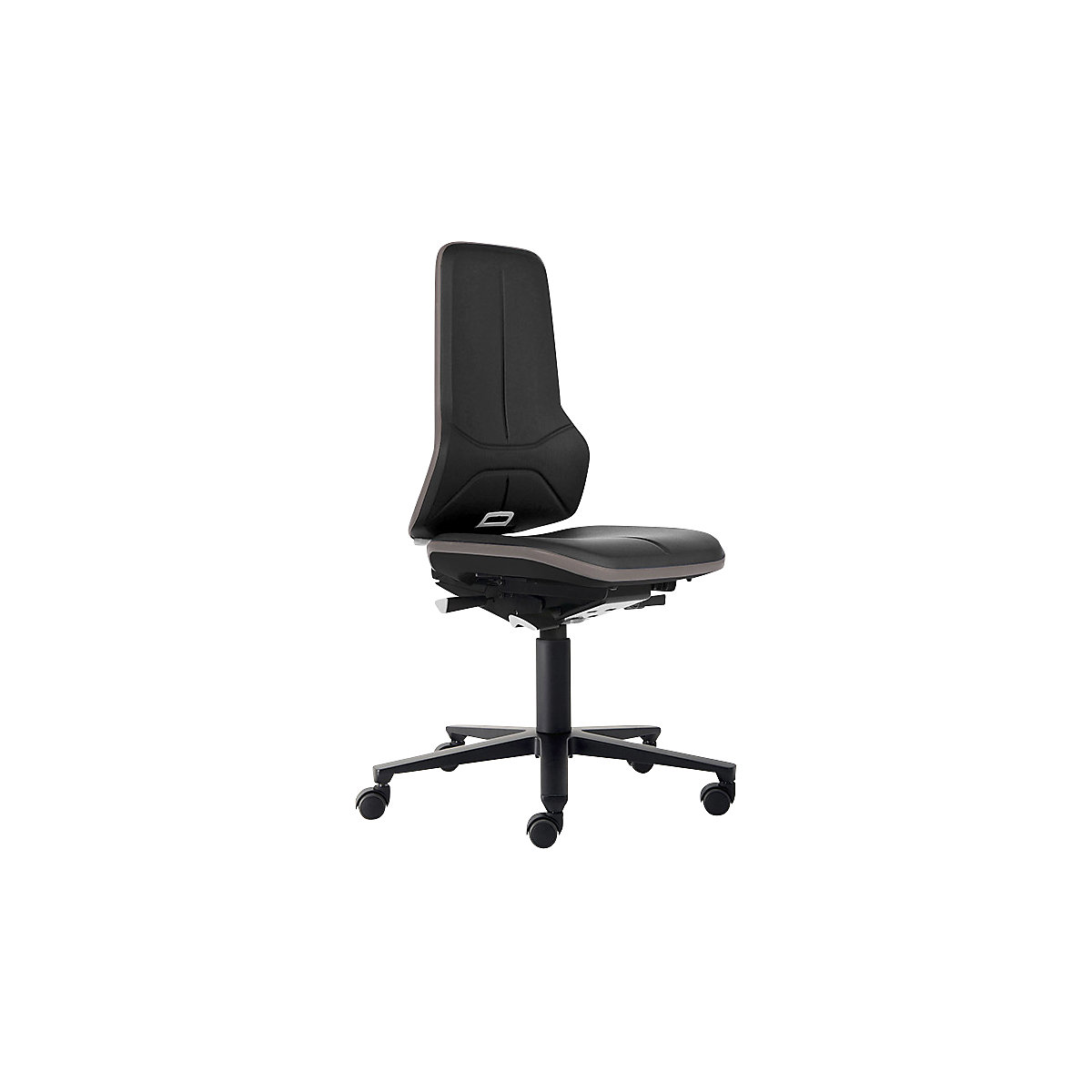 Obrotowe krzesło do pracy ESD NEON, rolki – bimos, mechanizm stałego kontaktu, imitacja skóry, elastyczna taśma szara-7