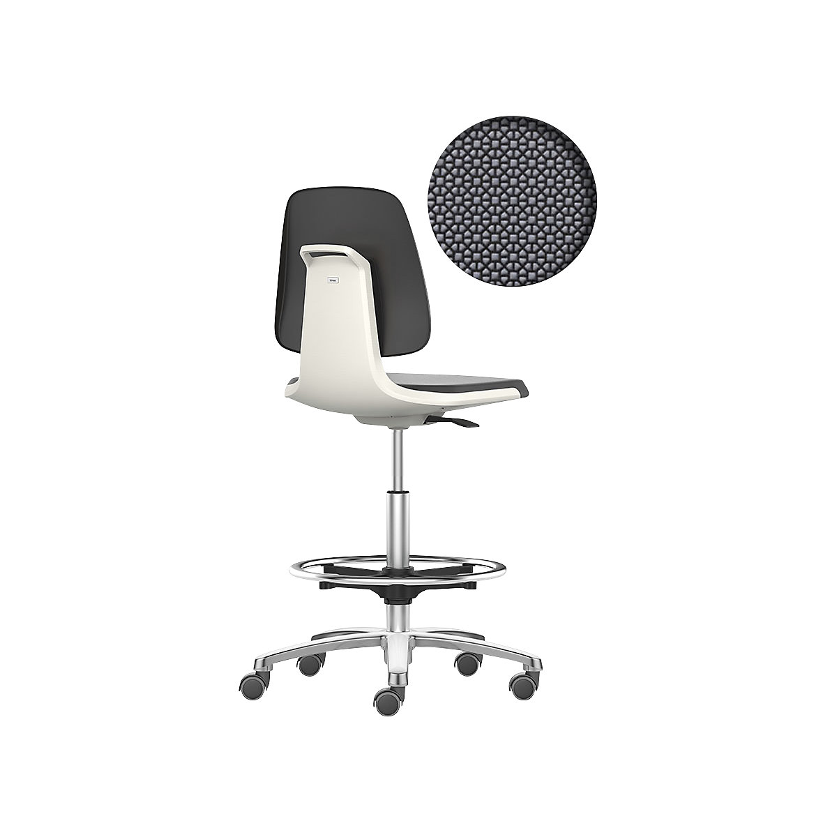 Obrotowe krzesło do pracy LABSIT – bimos, wysokie krzesło z rolkami hamującymi i podpórką na stopy, siedzisko Supertec, biały-27