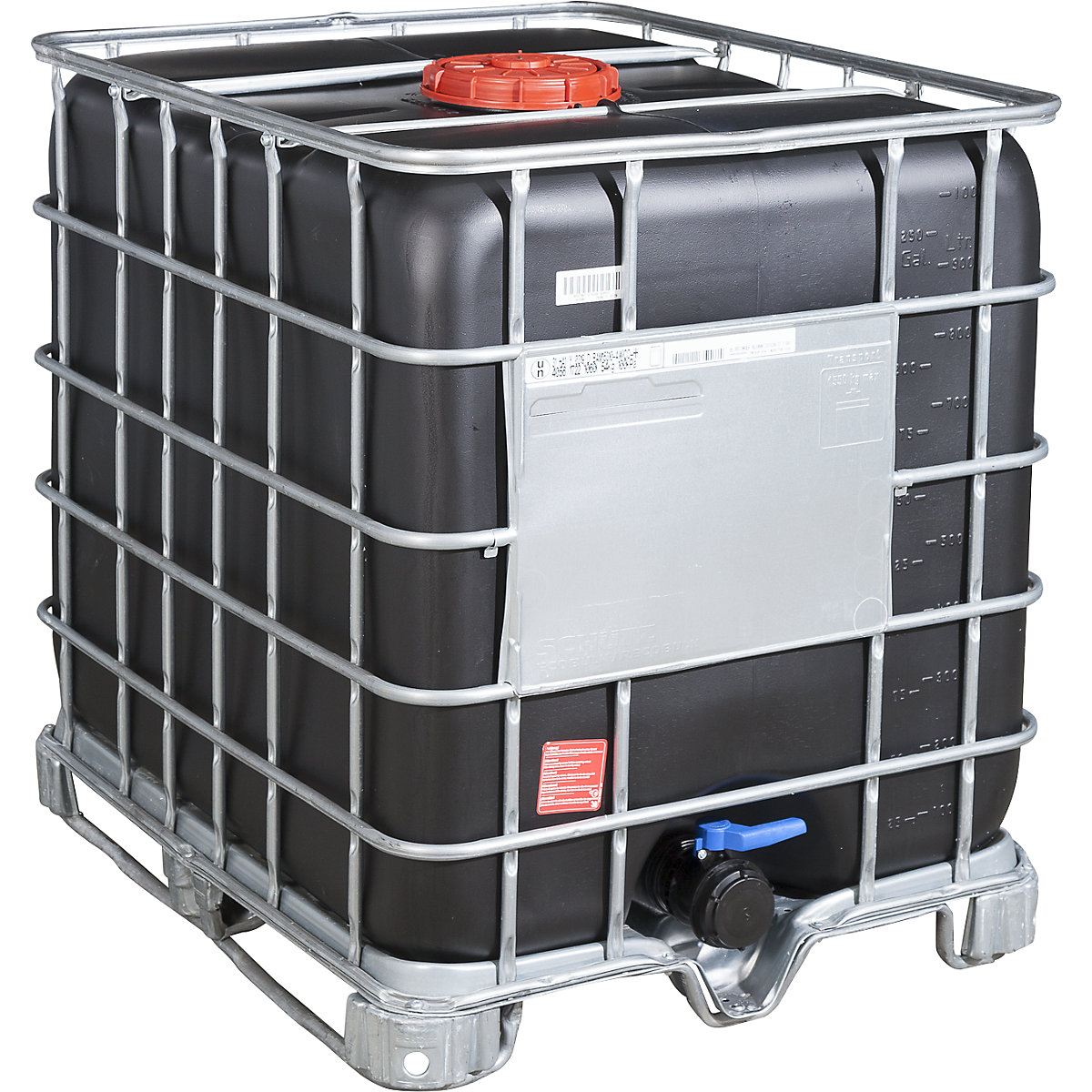 IBC kontejner RECOBULK s UV zaštitom i UN dozvolom, volumen 1000 l, od palete čeličnih kliznika, nazivni promjer otvora 225 mm / nazivni promjer izlaza 80 mm