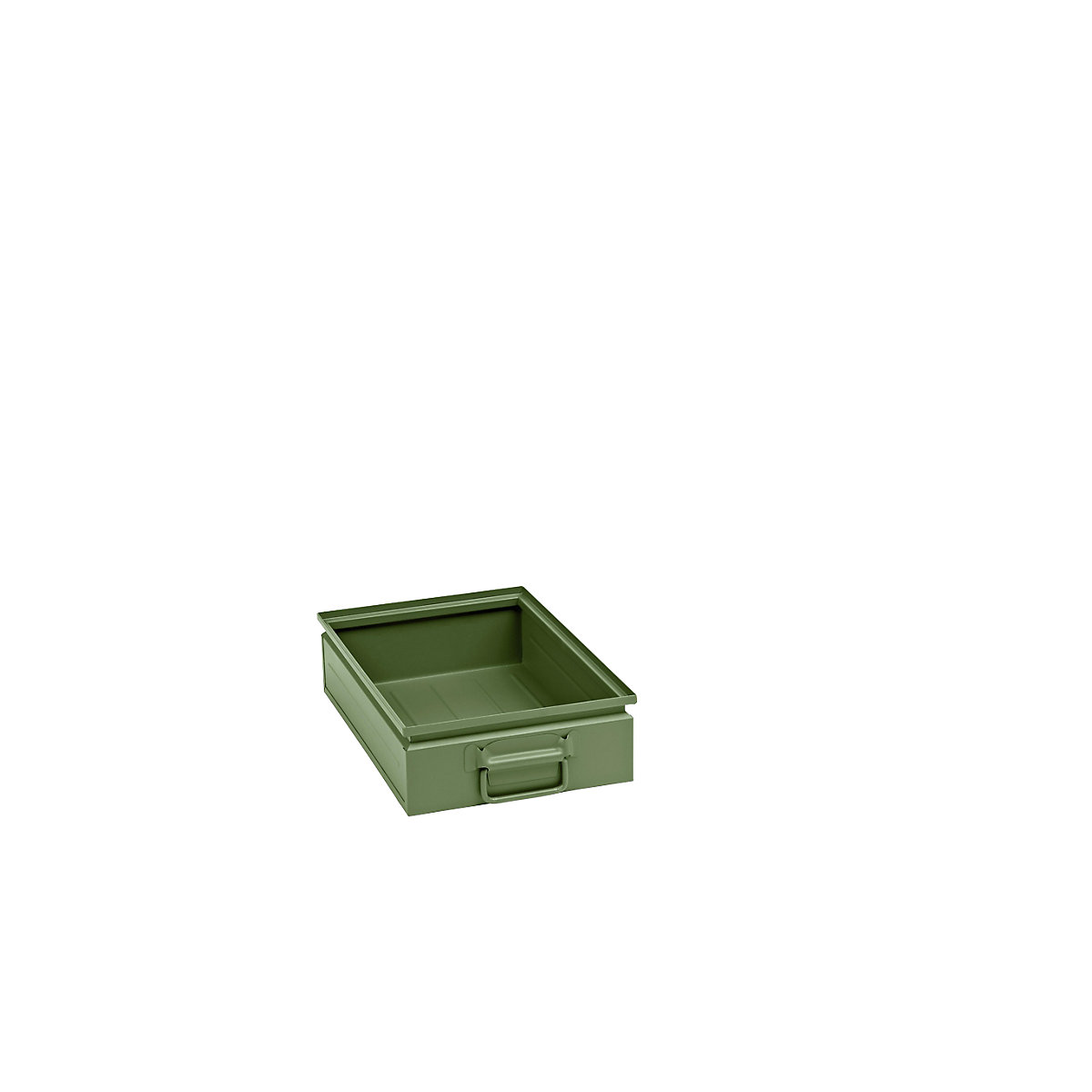 Kutija za slaganje od čeličnog lima, volumen otprilike 15 l, u rezeda zelenoj boji RAL 6011