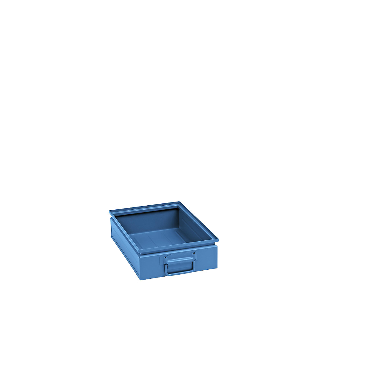 Kutija za slaganje od čeličnog lima, volumen otprilike 15 l, u svijetloplavoj boji RAL 5012