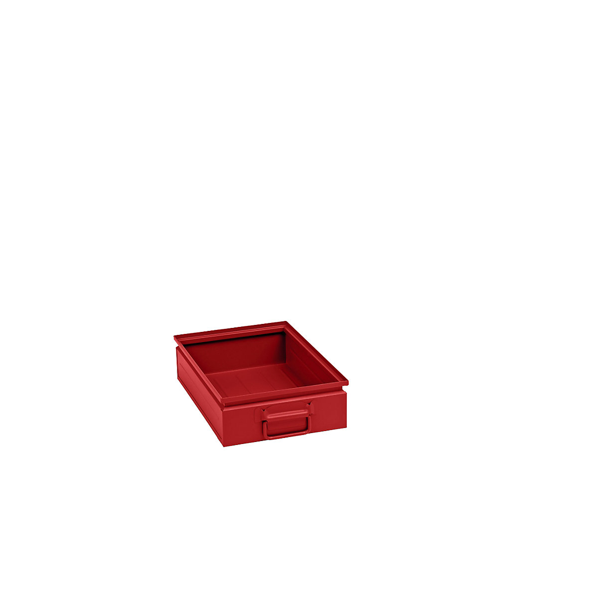 Kutija za slaganje od čeličnog lima, volumen otprilike 15 l, u vatreno crvenoj boji RAL 3000