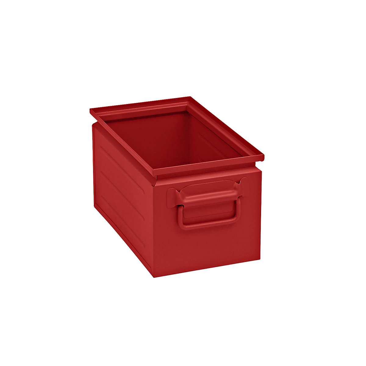 Kutija za slaganje od čeličnog lima, volumen otprilike 14 l, u vatreno crvenoj boji RAL 3000
