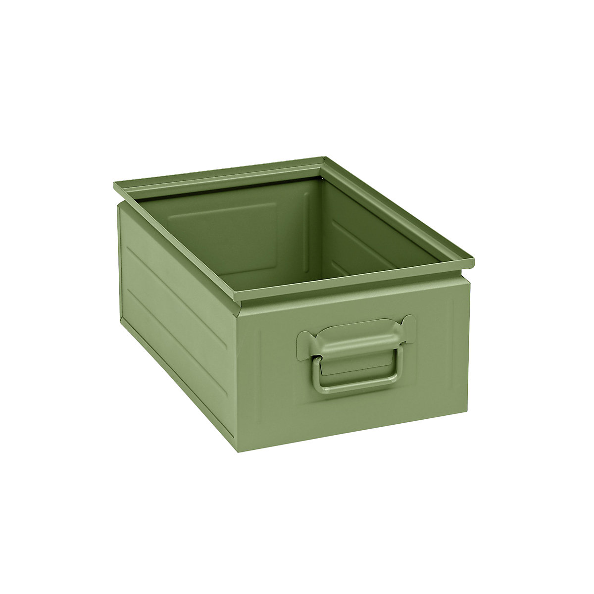 Kutija za slaganje od čeličnog lima, volumen otprilike 25 l, u rezeda zelenoj boji RAL 6011