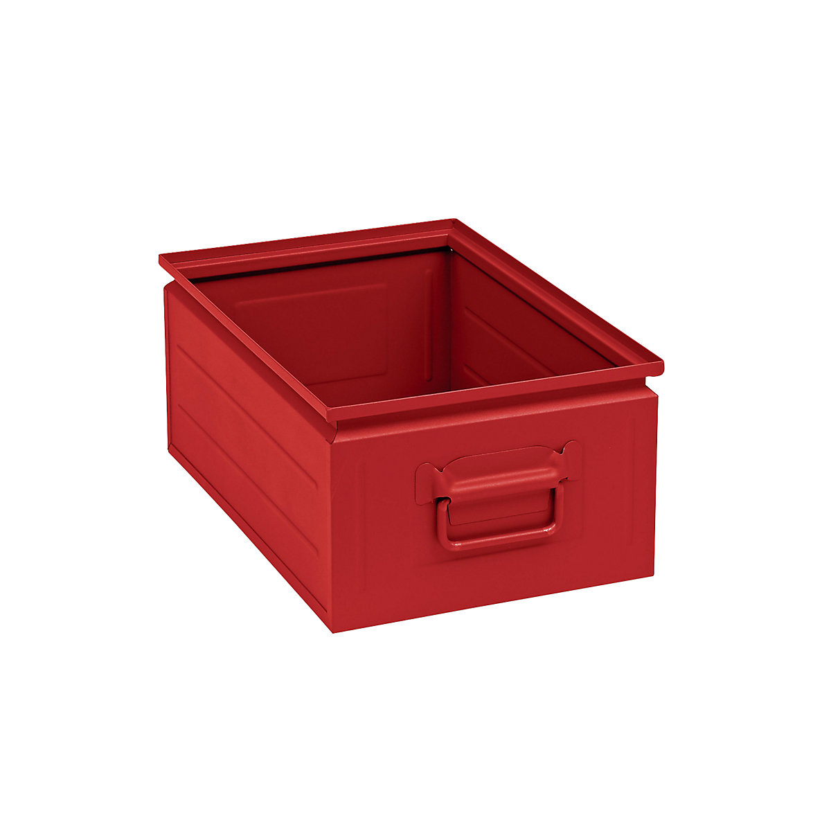 Kutija za slaganje od čeličnog lima, volumen otprilike 25 l, u vatreno crvenoj boji RAL 3000