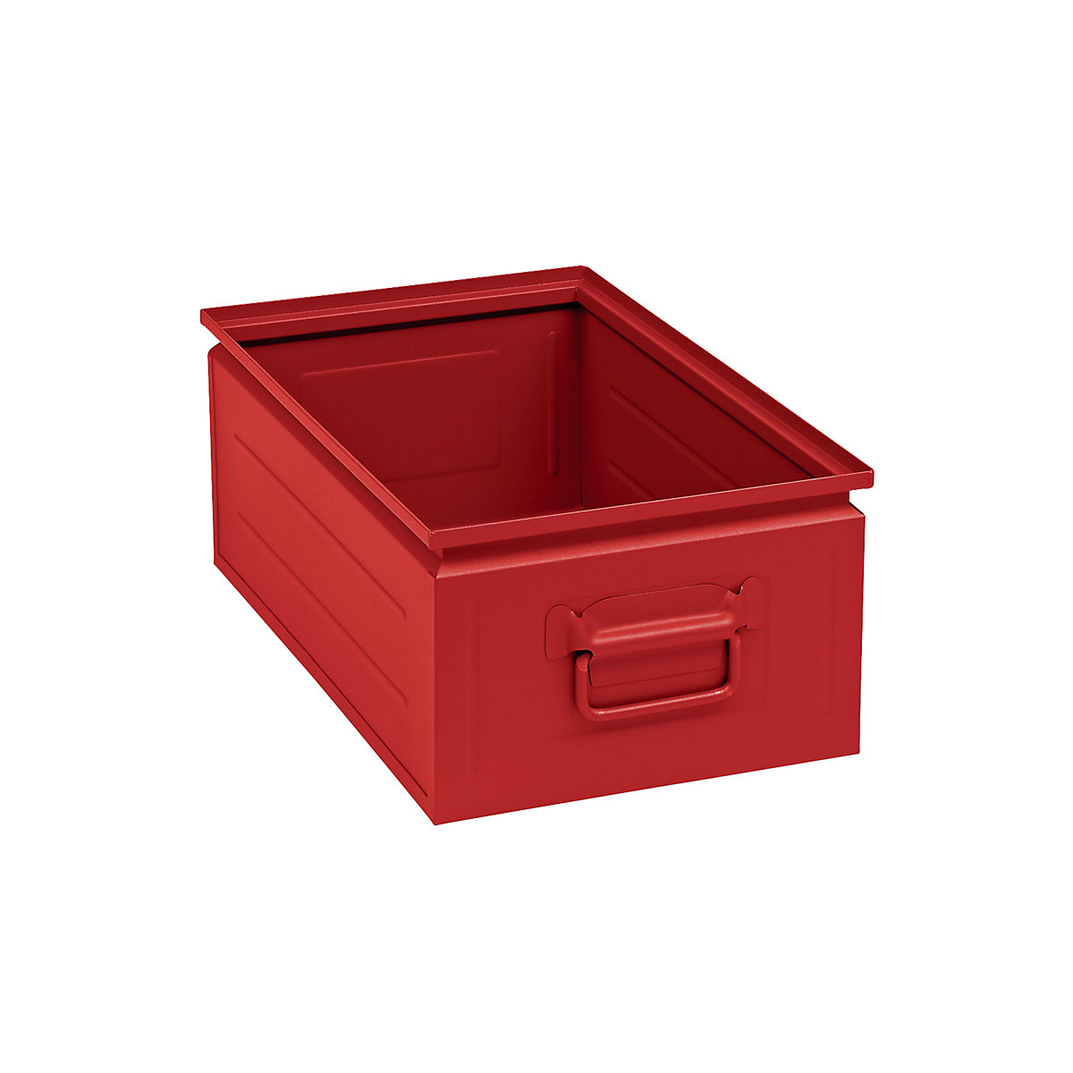 Kutija za slaganje od čeličnog lima, volumen otprilike 30 l, u vatreno crvenoj boji RAL 3000