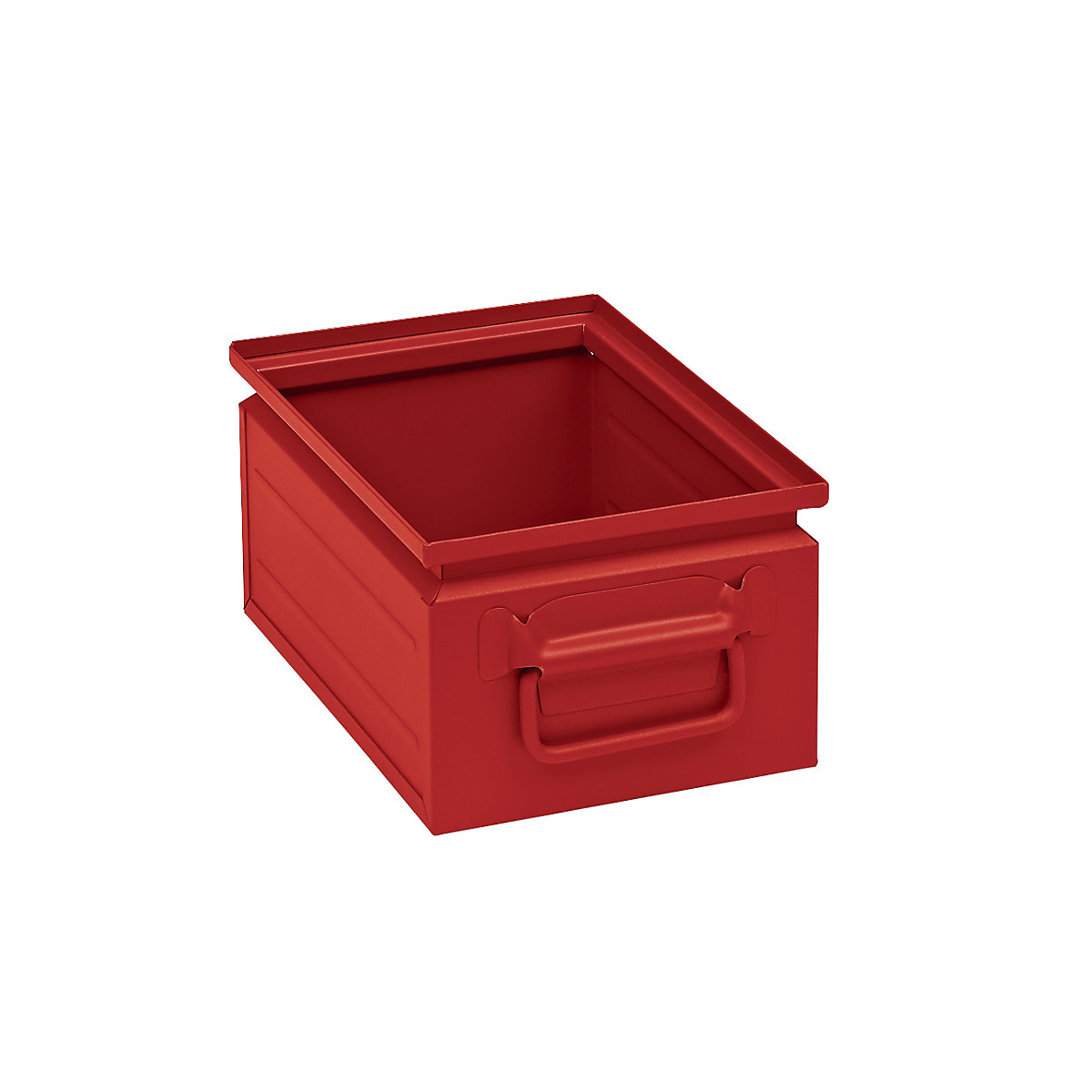 Kutija za slaganje od čeličnog lima, volumen otprilike 9 l, u vatreno crvenoj boji RAL 3000