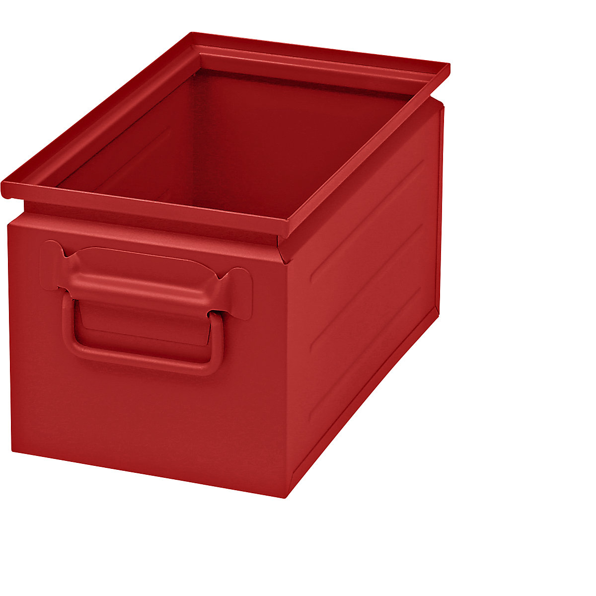 Kutija za slaganje od čeličnog lima, volumen otprilike 14 l, u vatreno crvenoj boji RAL 3000-1