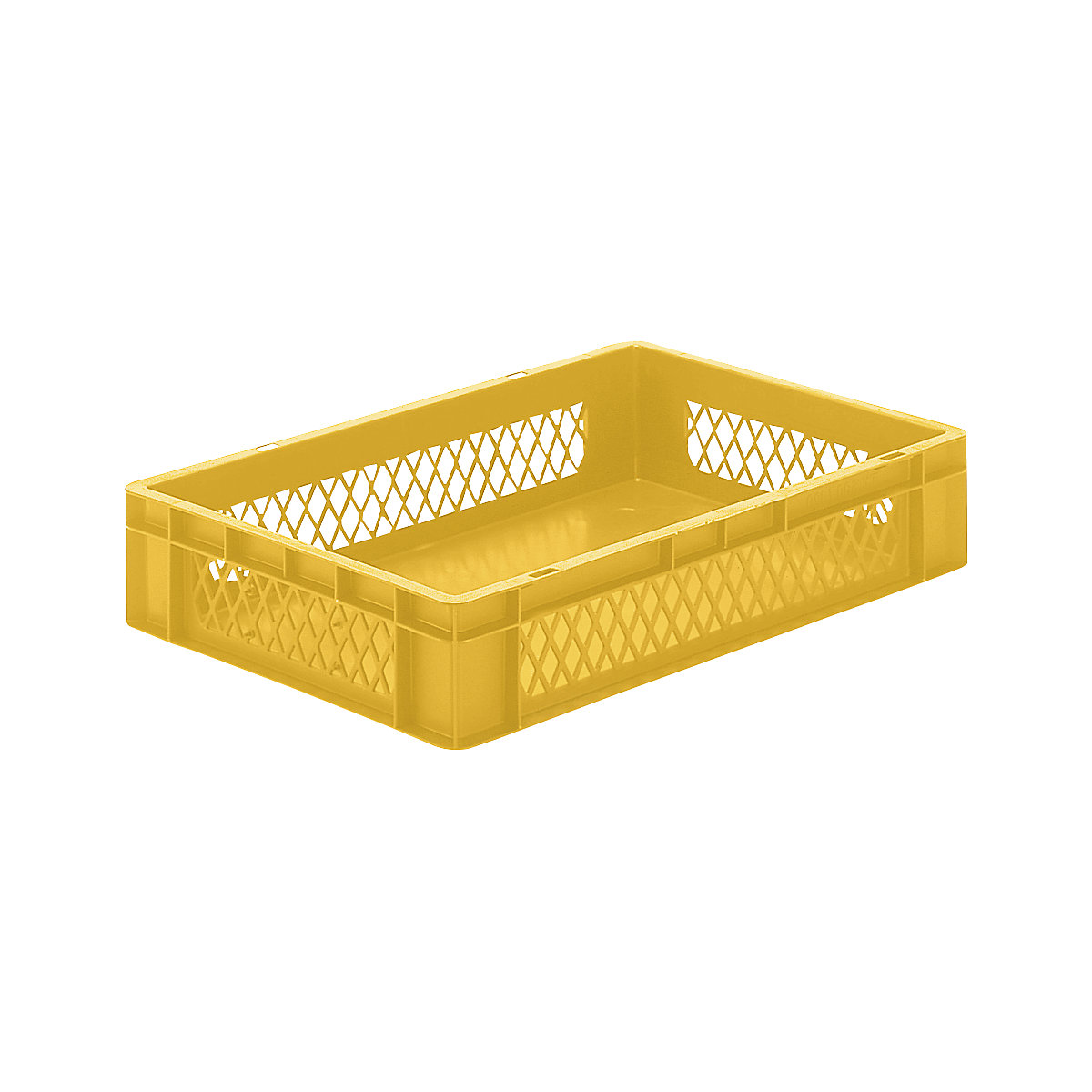 Spremnik za slaganje u EURO formatu, stijenke s otvorima, zatvoreno dno, DxŠxV 600 x 400 x 120 mm, u žutoj boji, pak. 5 kom.-7