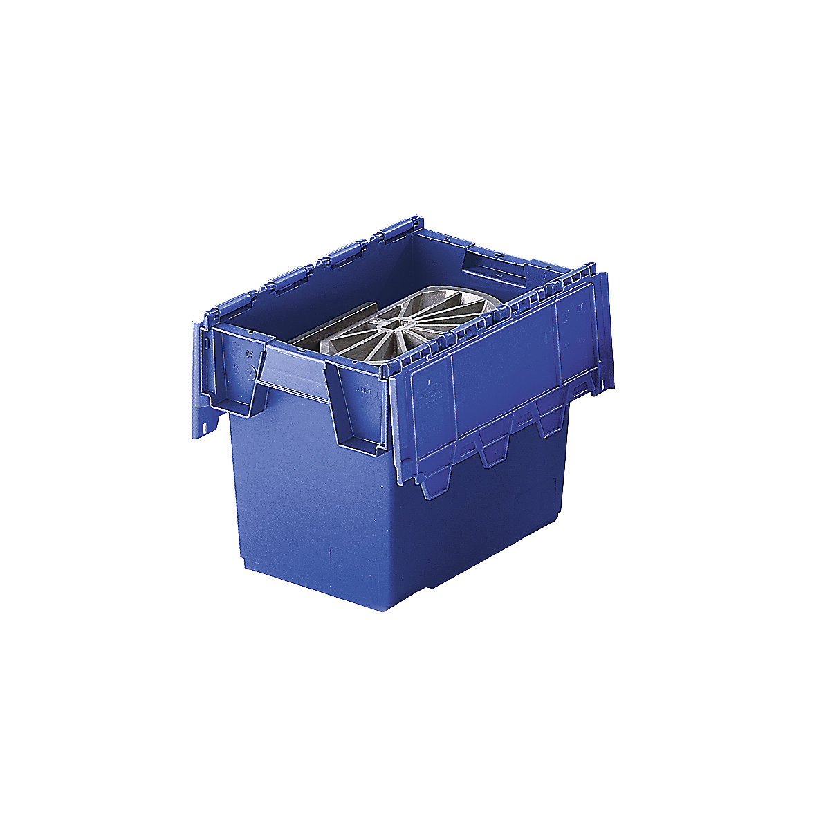Spremnik za slaganje za višekratnu uporabu s preklopnim poklopcem, volumen 25 litara, DxŠxV 400 x 300 x 320 mm, u plavoj boji, od 10 komada