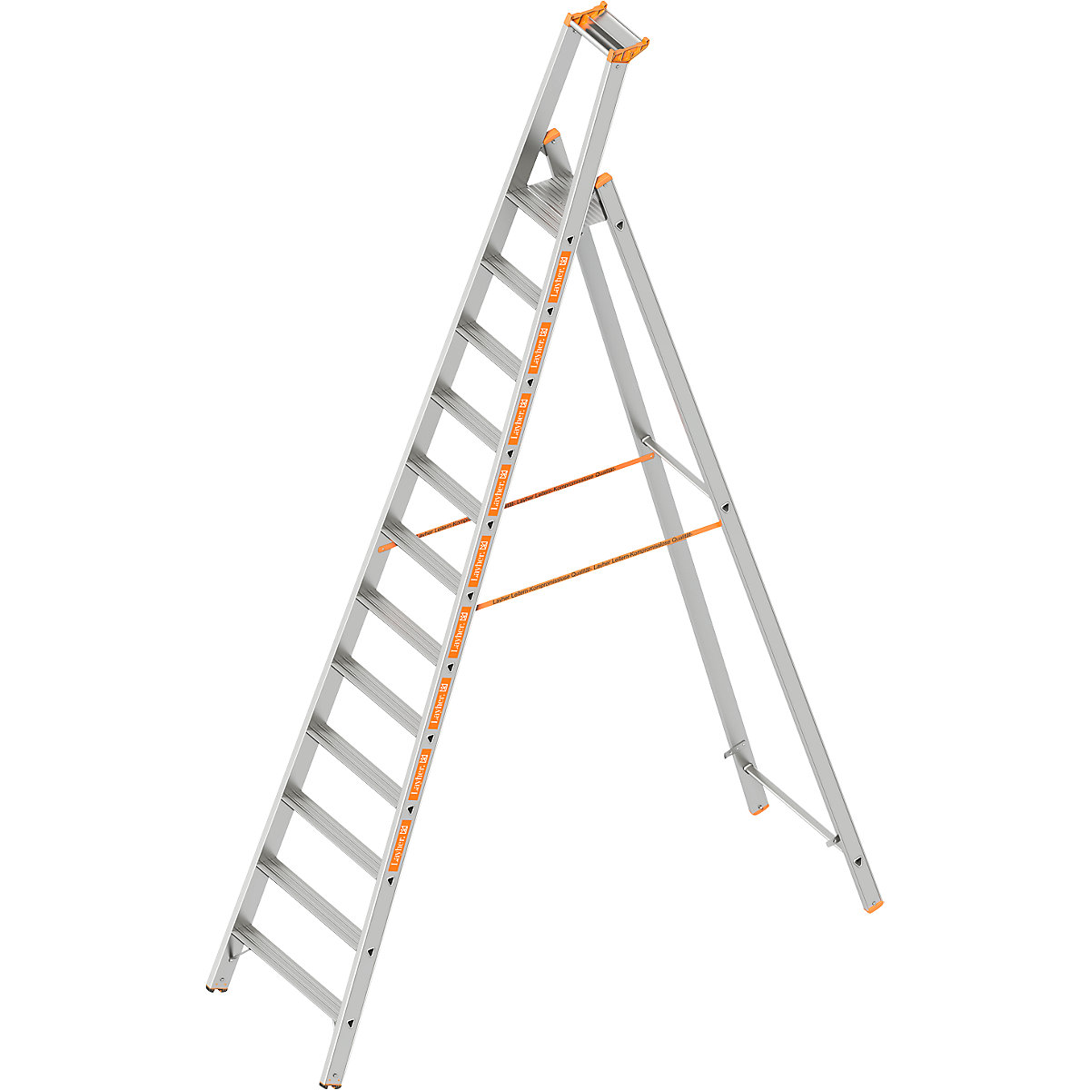 Layher – Lépcsőfokos állólétra, egyoldalas kivitel, 12 lépcsőfok dobogóval együtt