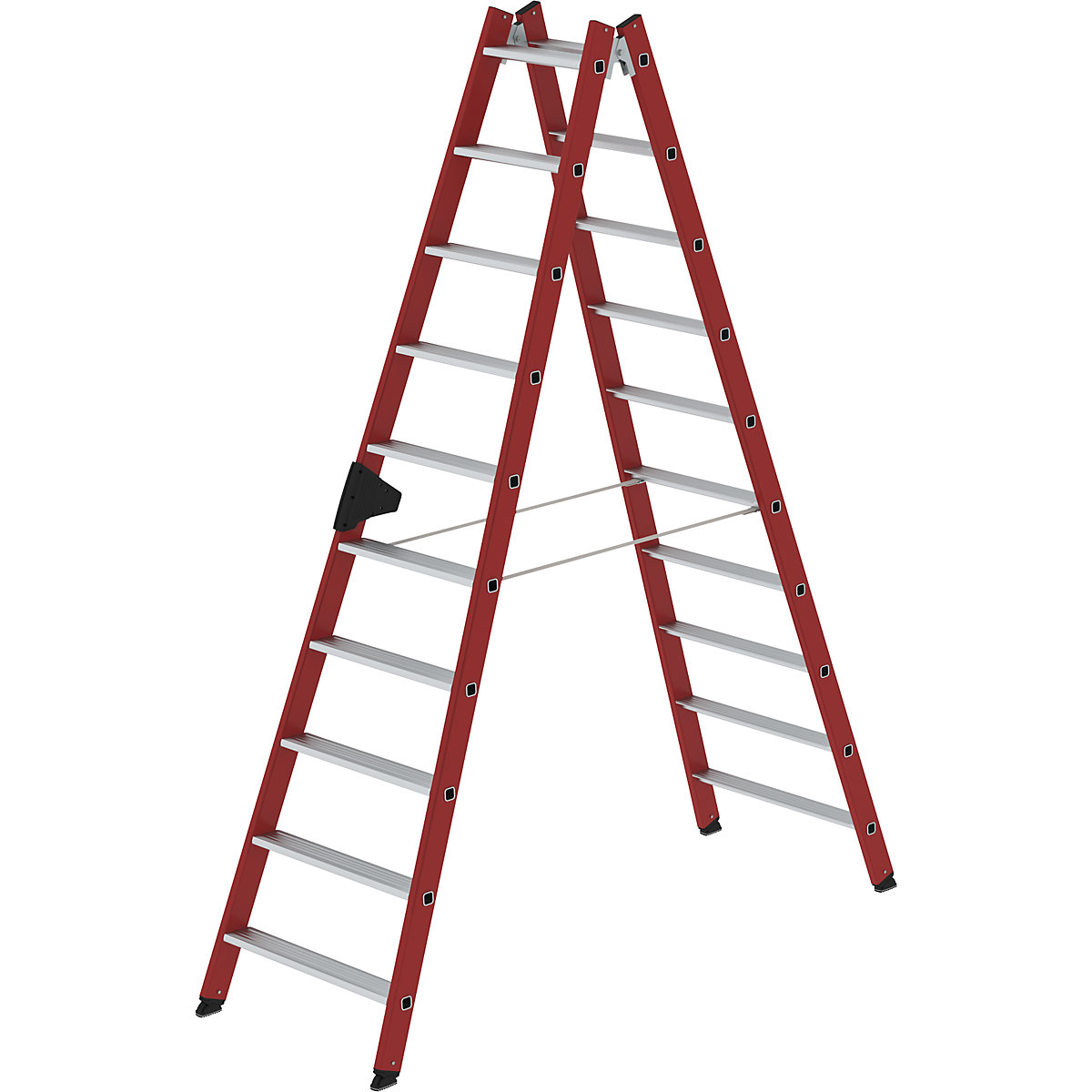 Kunststof ladder – MUNK, met geprofileerde aluminium treden, 2 x 10 treden-4