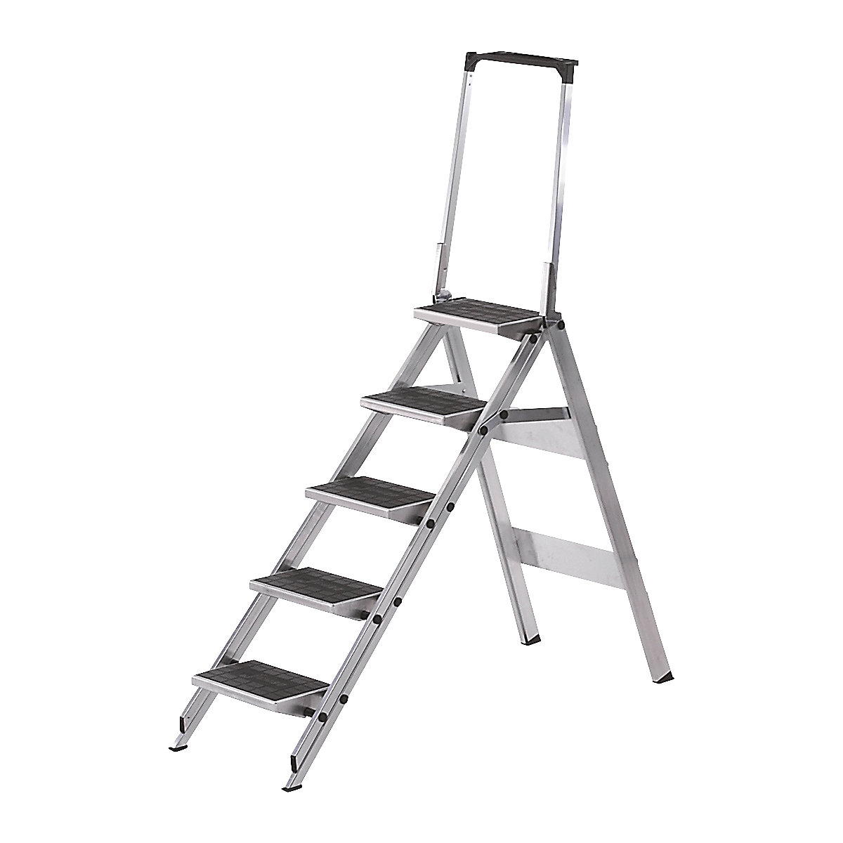 Inklapbare aluminium trap, treden van aluminium met kunststof bekleding, met veiligheidsbeugel, 5 treden-10