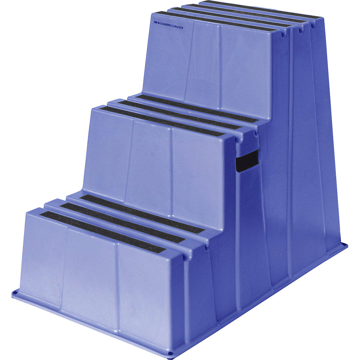 Kunststof trap met antislip treden – Twinco, draagvermogen 150 kg, 3 treden, blauw-3