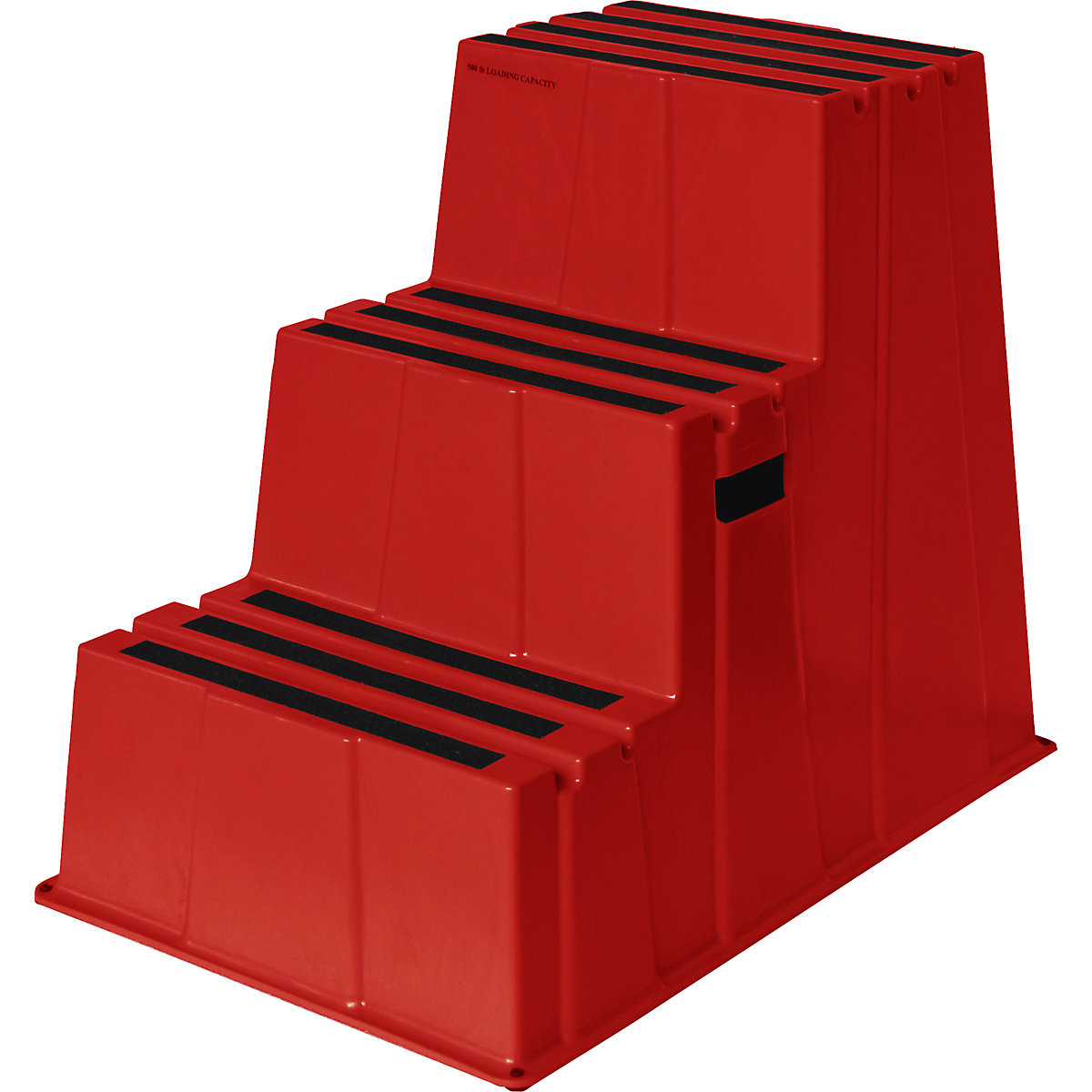 Kunststof trap met antislip treden – Twinco, draagvermogen 150 kg, 3 treden, rood-4