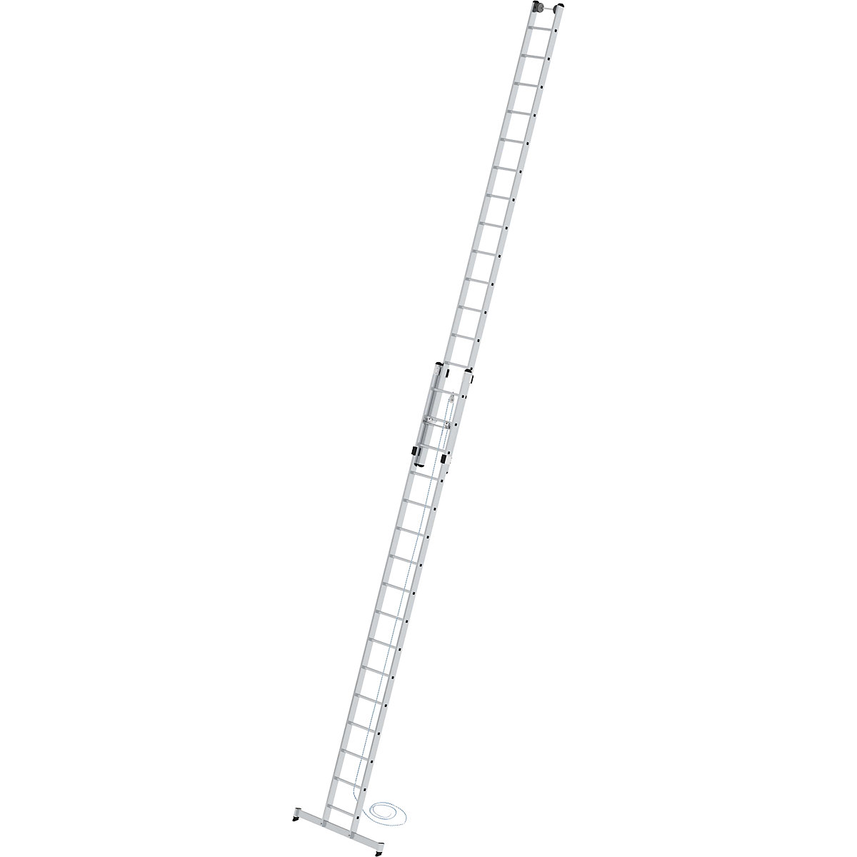 Height adjustable lean-to ladder – MUNK, rope operated extension ladder, 2-part with nivello® support, 2 x 16 rungs-4