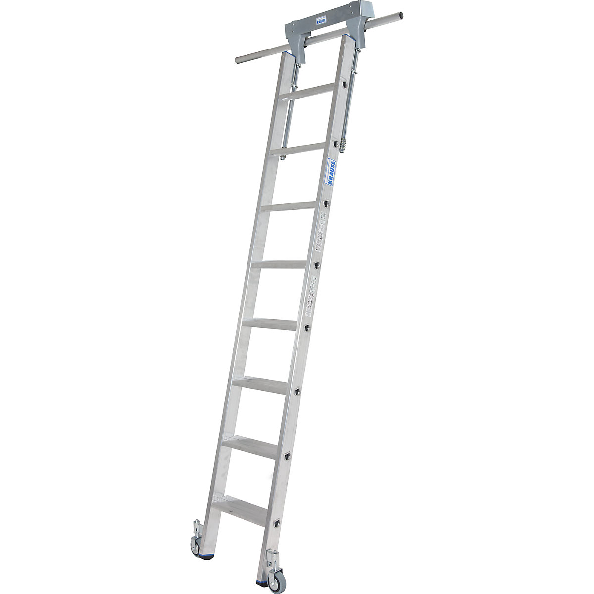 Step shelf ladder – KRAUSE, with wheels on top for round tubing rail system, 8 steps-6