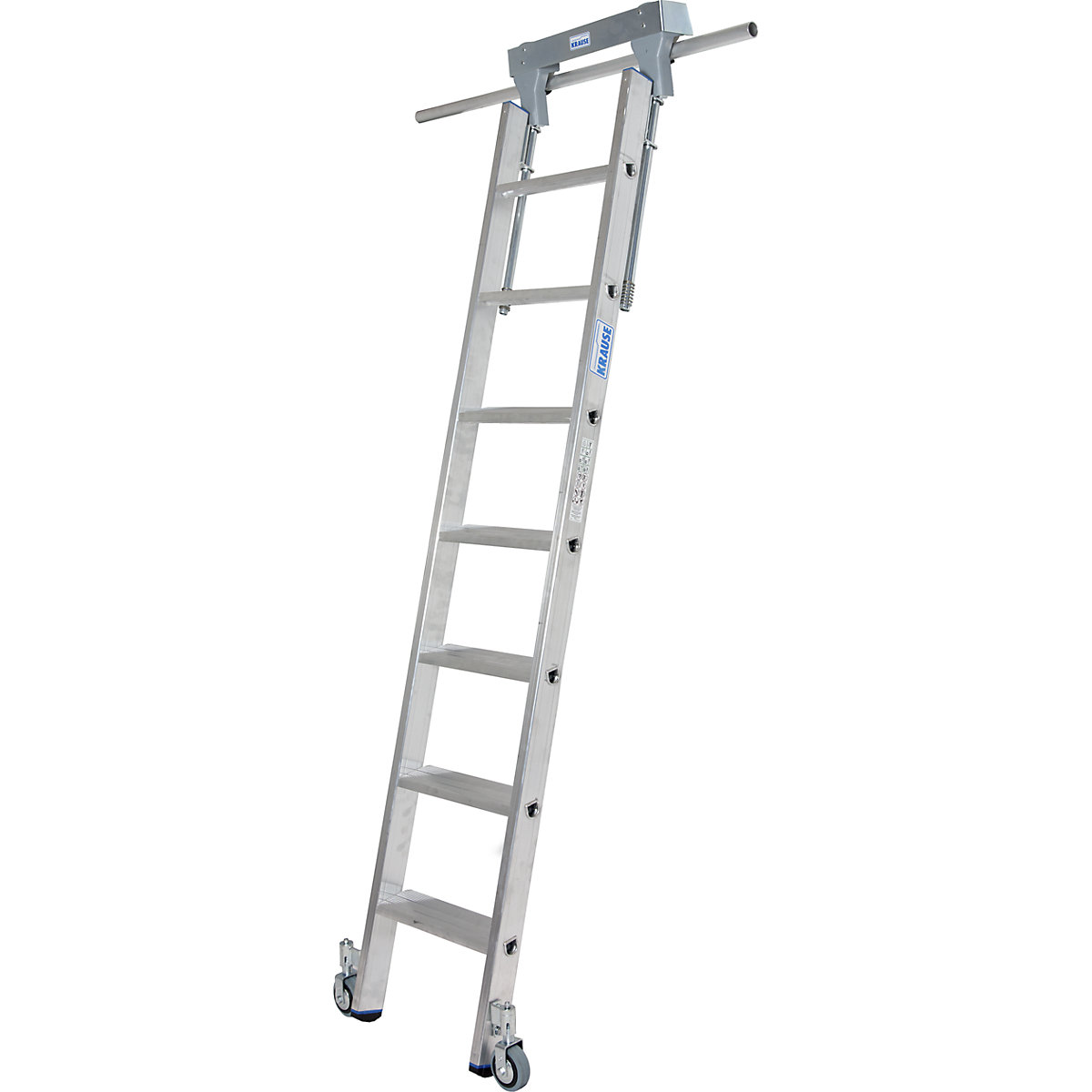 Step shelf ladder – KRAUSE, with wheels on top for round tubing rail system, 7 steps-5