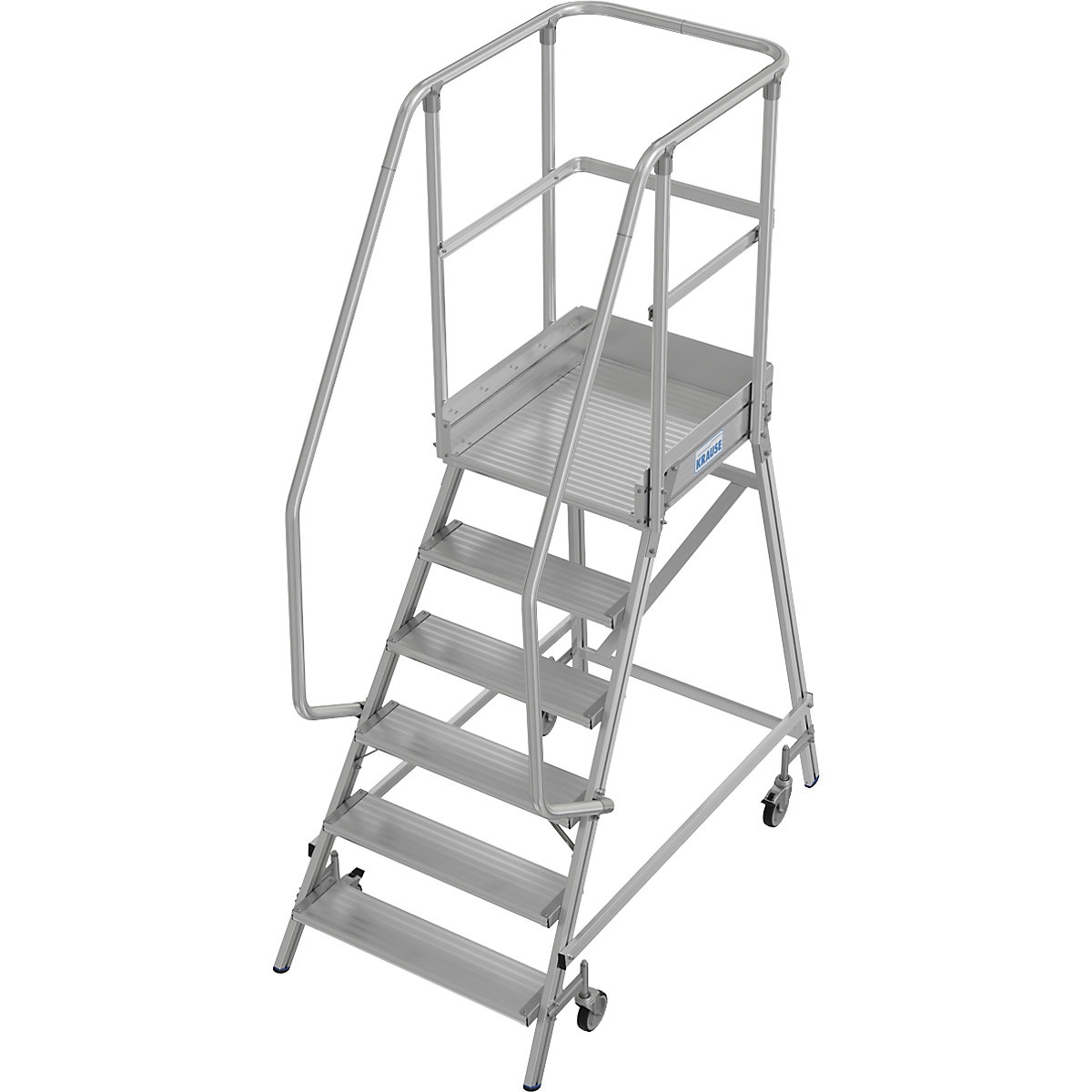 Mobile safety steps – KRAUSE, single sided access, foot rail, 6 steps-12