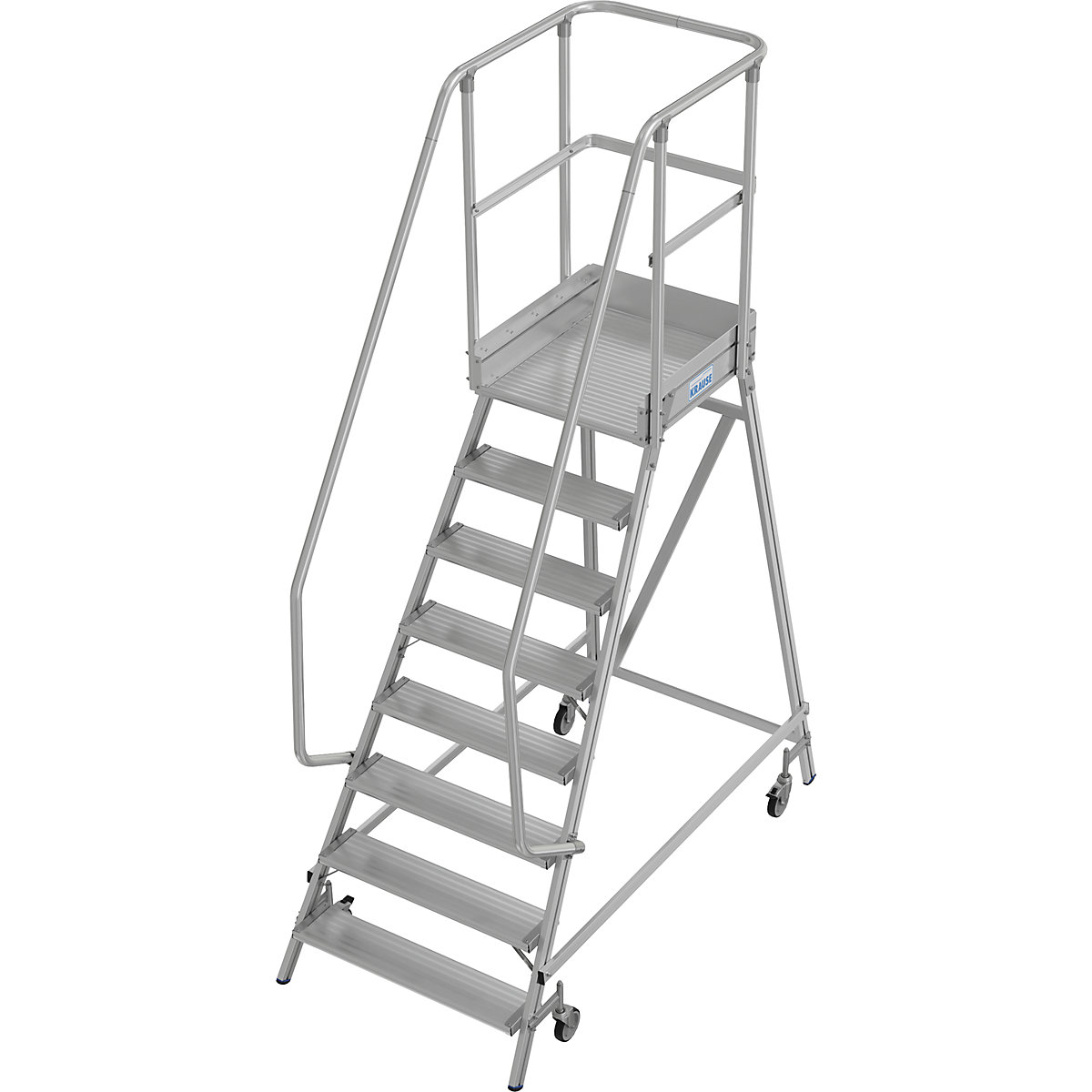 Mobile safety steps – KRAUSE, single sided access, foot rail, 8 steps-8