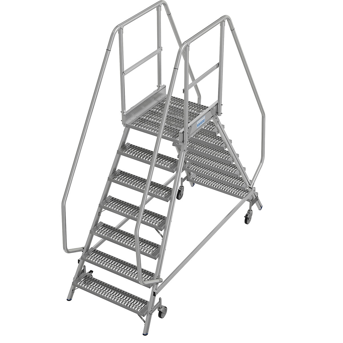 Mobile safety steps with R13 anti-slip properties – KRAUSE, with double sided access, 2x7 steps incl. platform-3