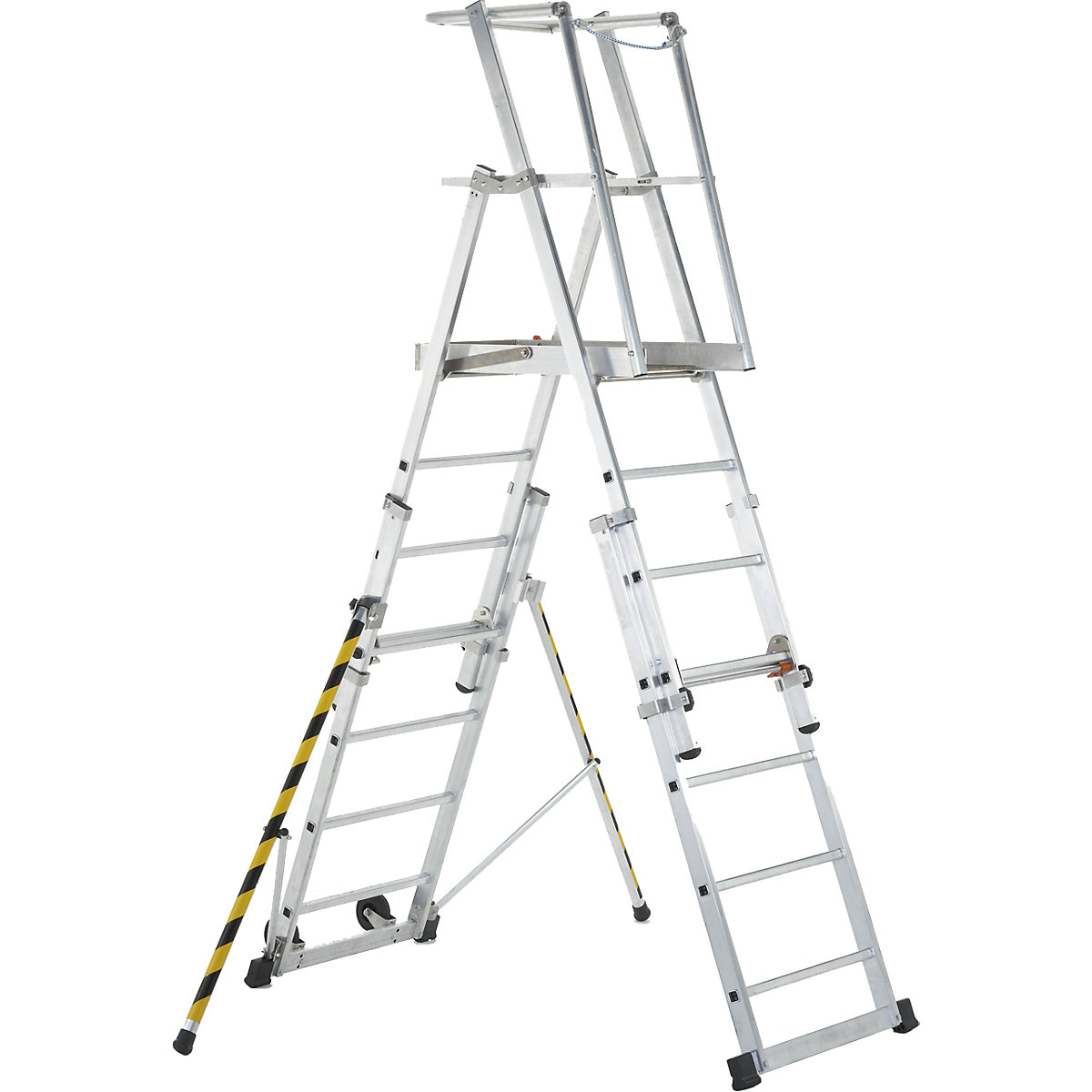 Telescopic mobile safety steps – ZARGES, made of aluminium, 7 rungs with stabilisers-1