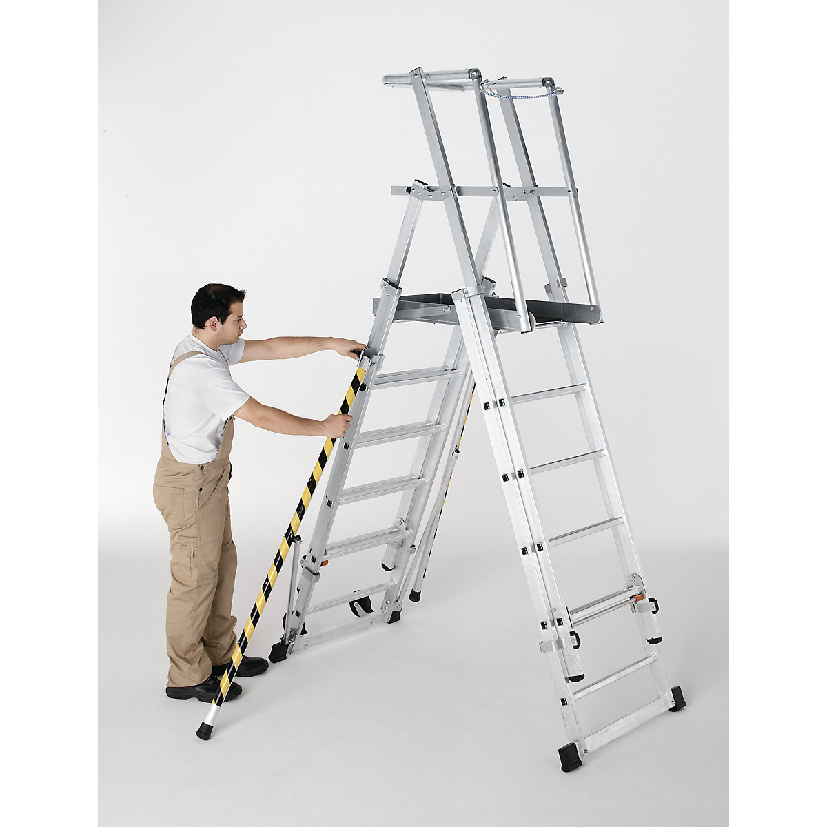 Telescopic mobile safety steps – ZARGES, made of aluminium, 9 rungs with stabilisers-2