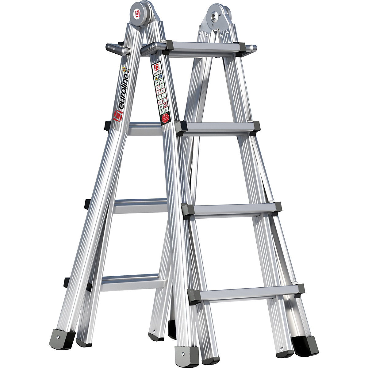 Alu-Vario folding ladder – euroline, with telescopic rails, 4 x 4 rungs-4