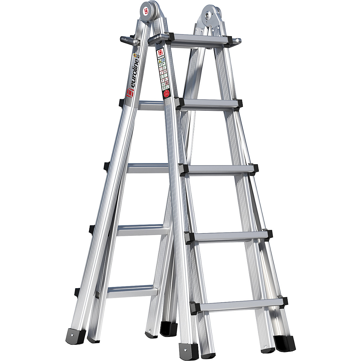 Alu-Vario folding ladder – euroline, with telescopic rails, 4 x 5 rungs-3